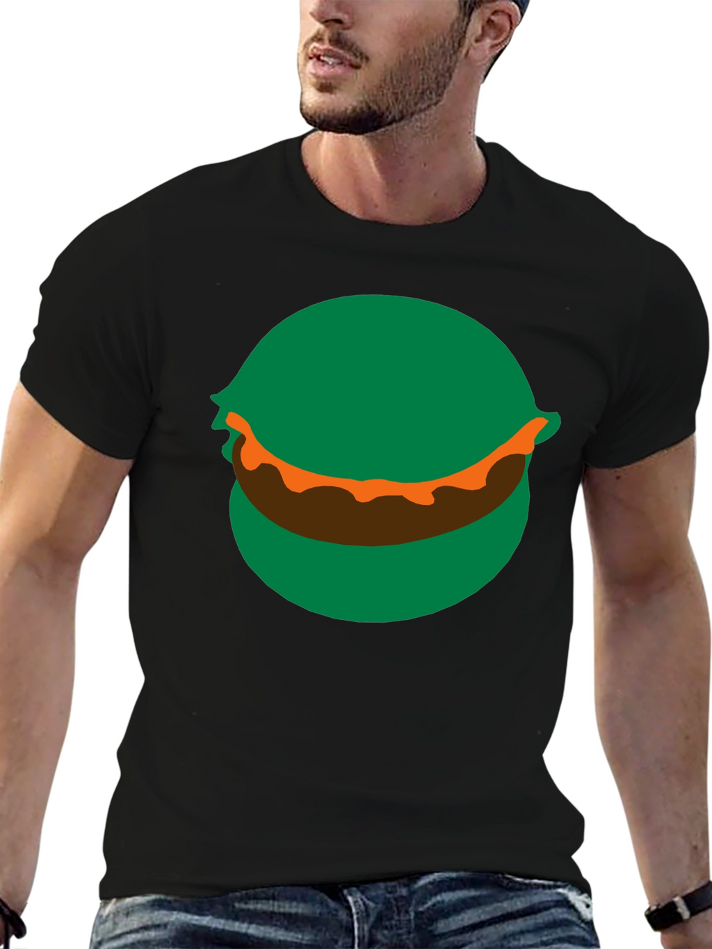 Cartoon Burger Graphic Tee - Black Crew Neck