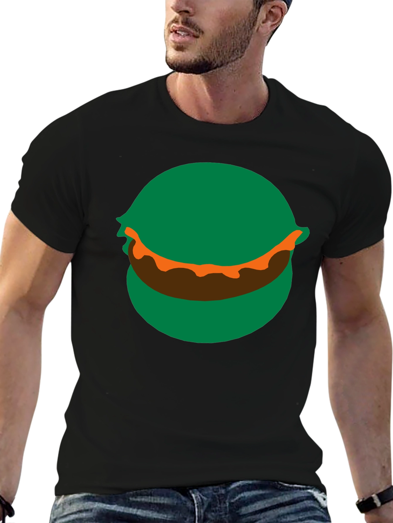 Cartoon Burger Graphic Tee - Black Crew Neck