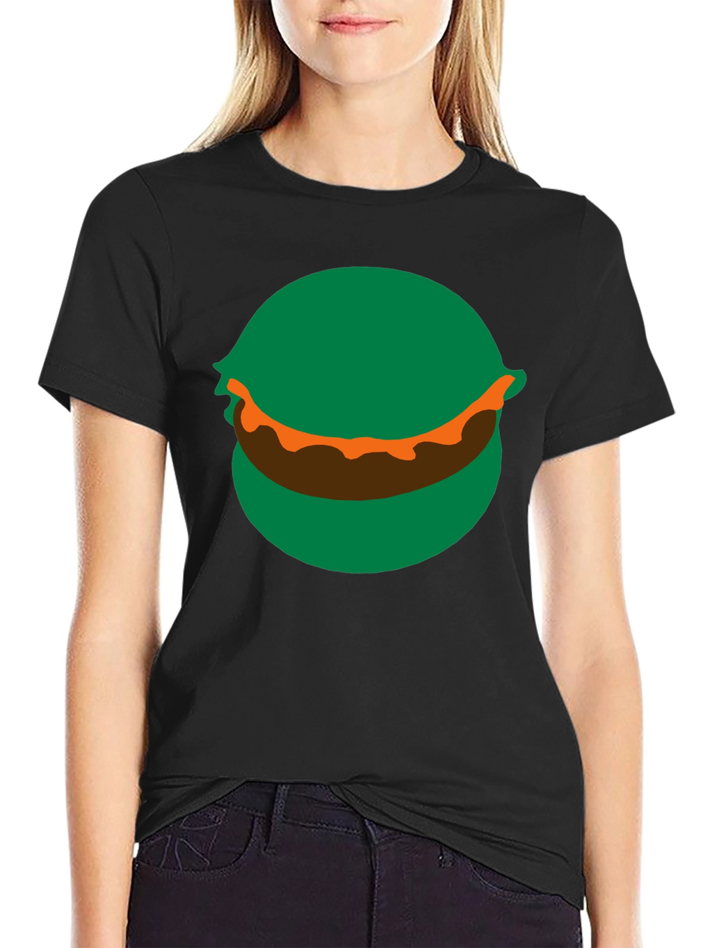 Cartoon Burger Graphic Tee - Black Crew Neck