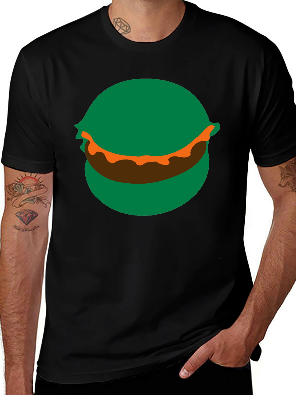 Cartoon Burger Graphic Tee - Black Crew Neck