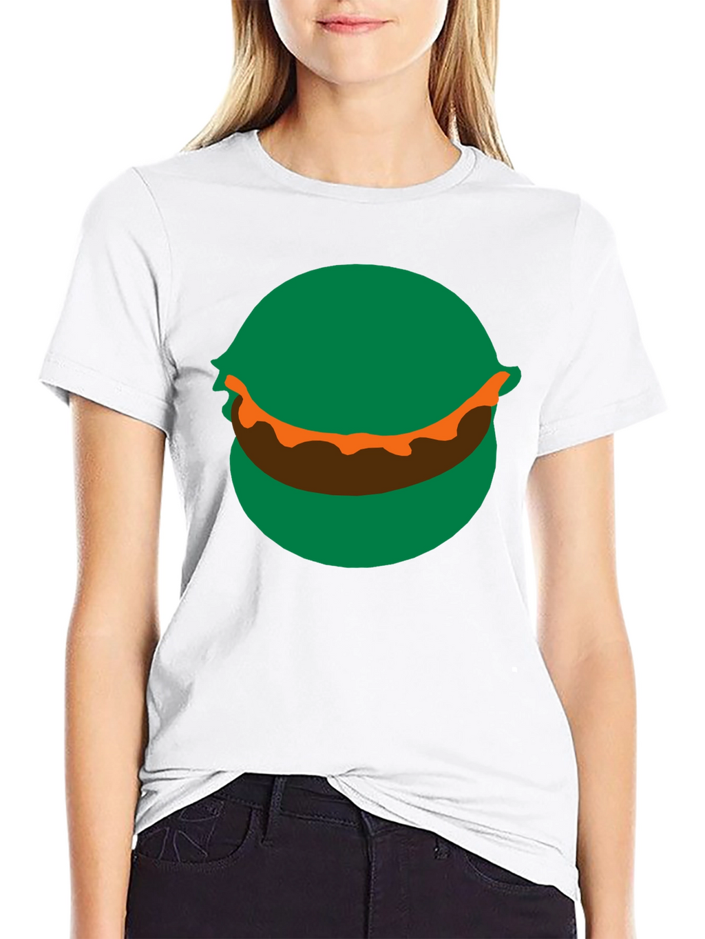 Cartoon Burger Graphic Tee - Black Crew Neck