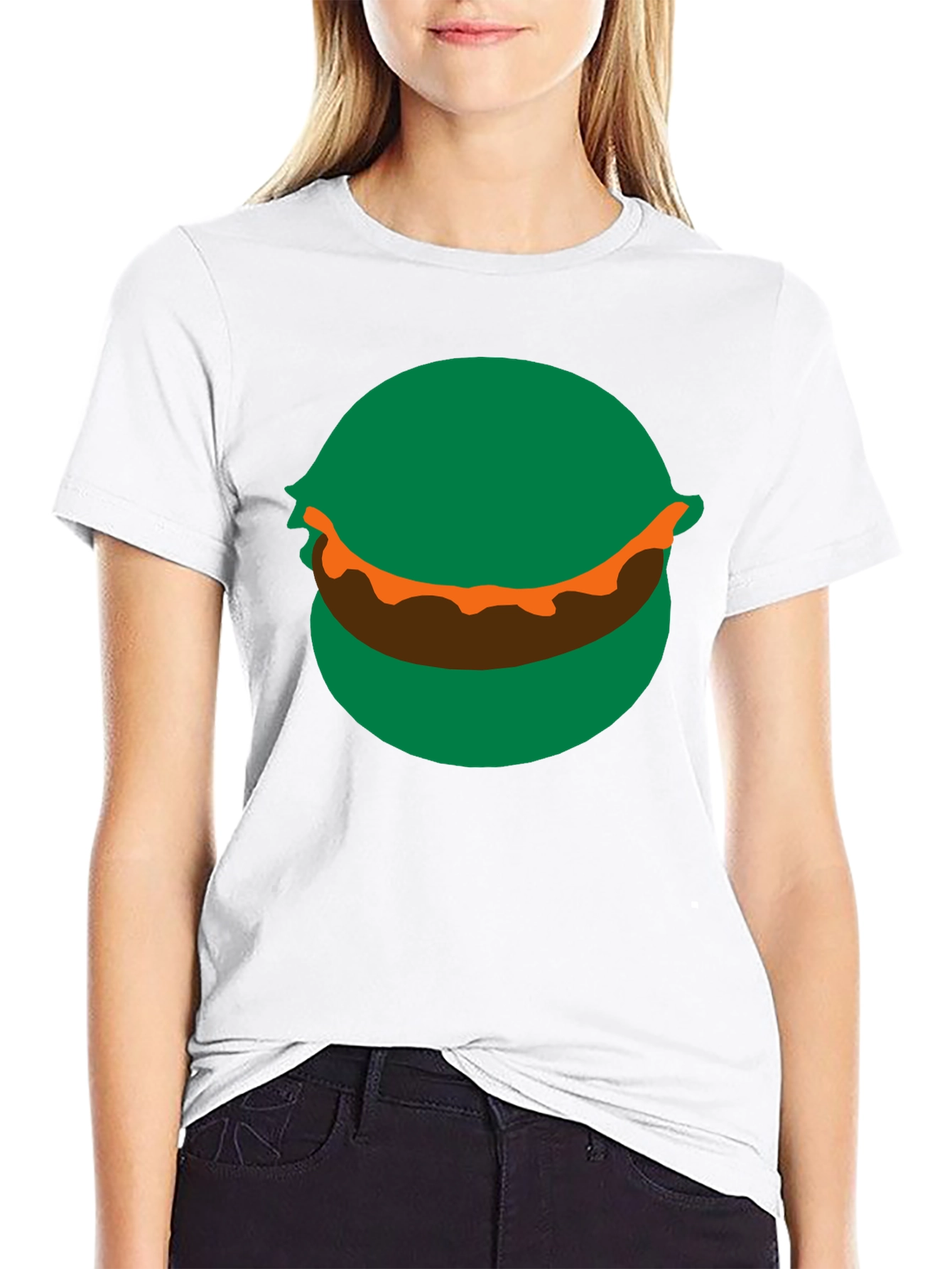 Cartoon Burger Graphic Tee - Black Crew Neck