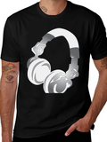 Cool Graphic Tee: Silver Headphones Design