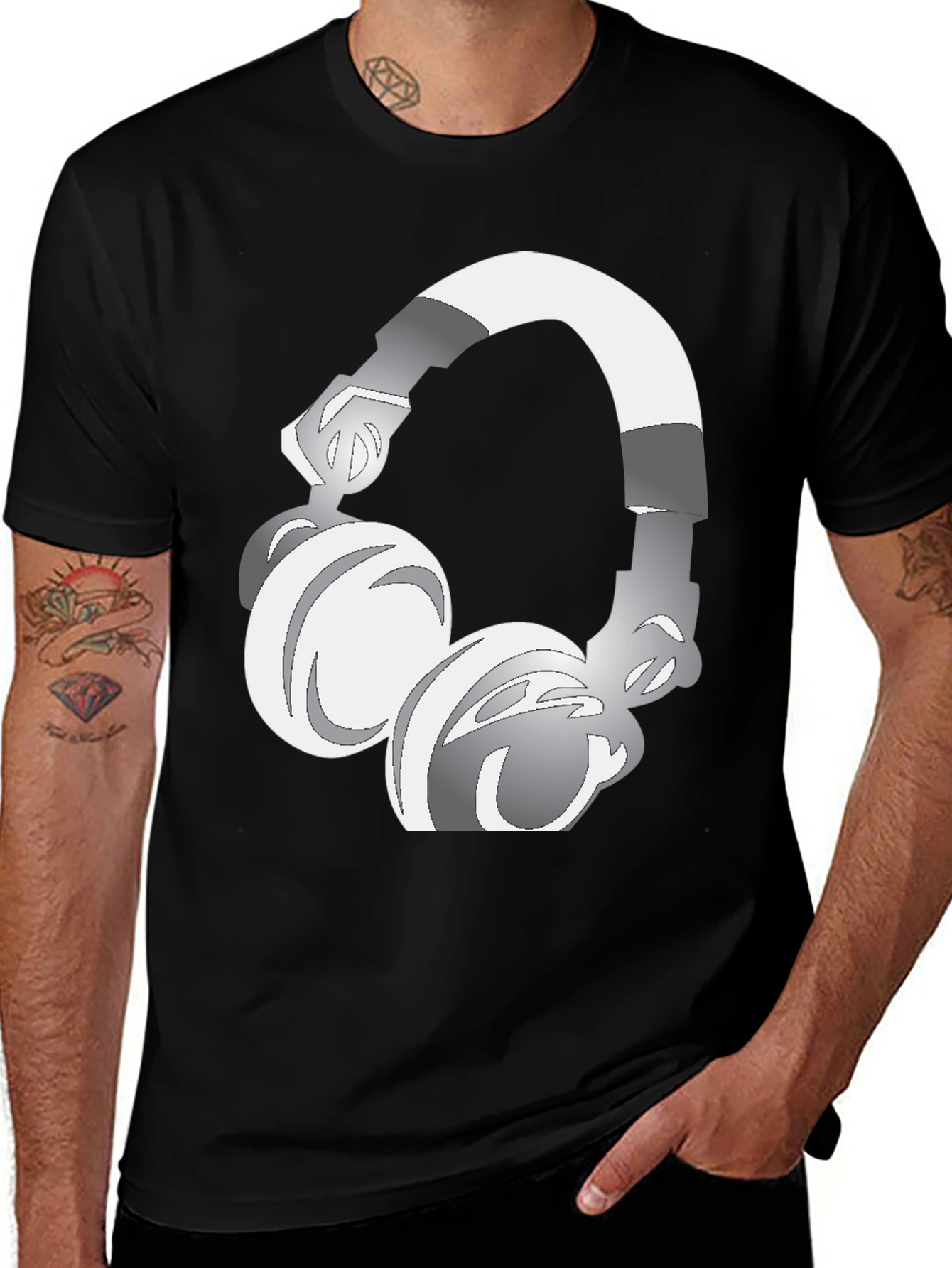 Cool Graphic Tee: Silver Headphones Design