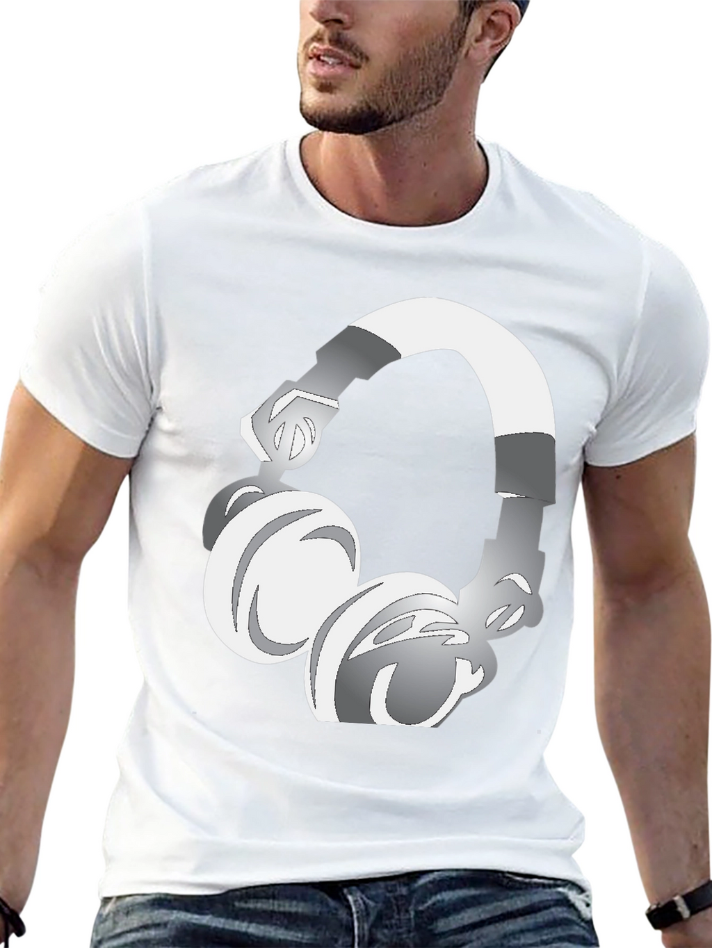 Cool Graphic Tee: Silver Headphones Design