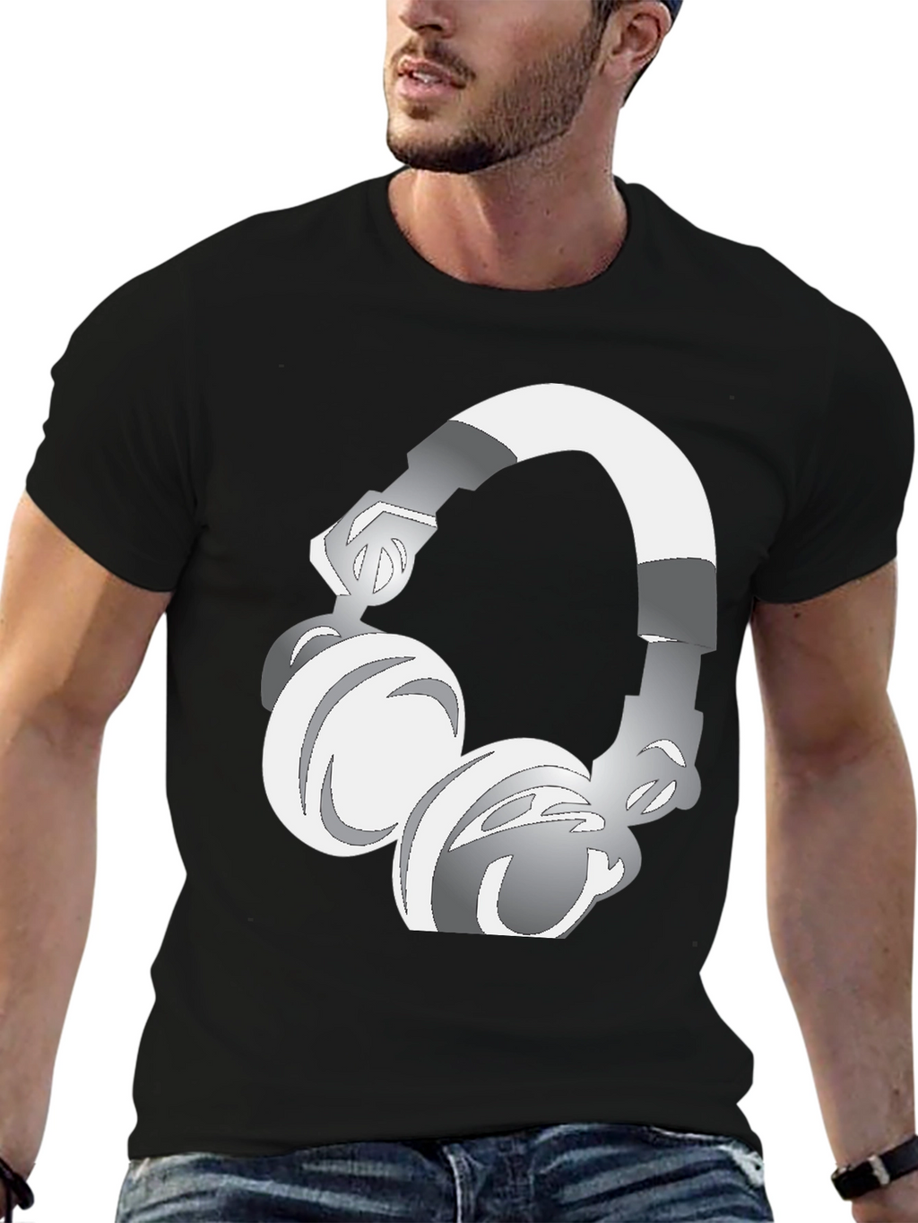 Cool Graphic Tee: Silver Headphones Design