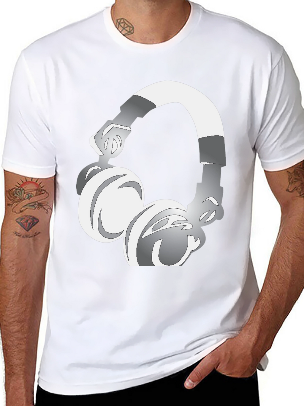 Cool Graphic Tee: Silver Headphones Design