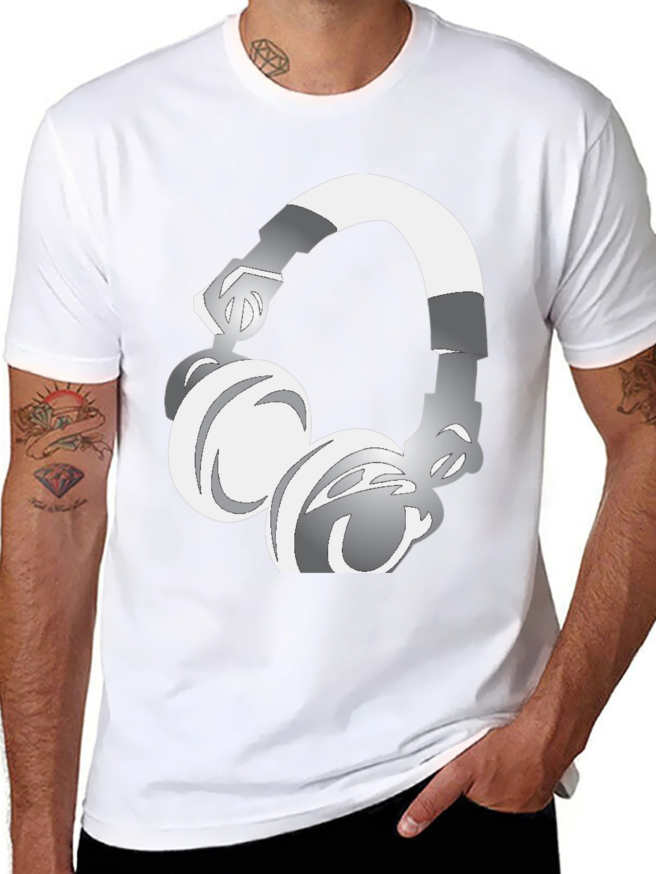 Cool Graphic Tee: Silver Headphones Design