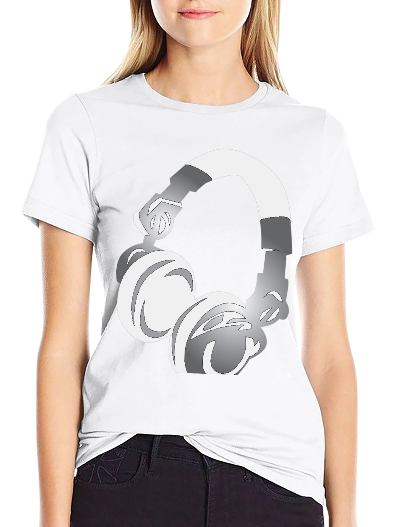 Cool Graphic Tee: Silver Headphones Design