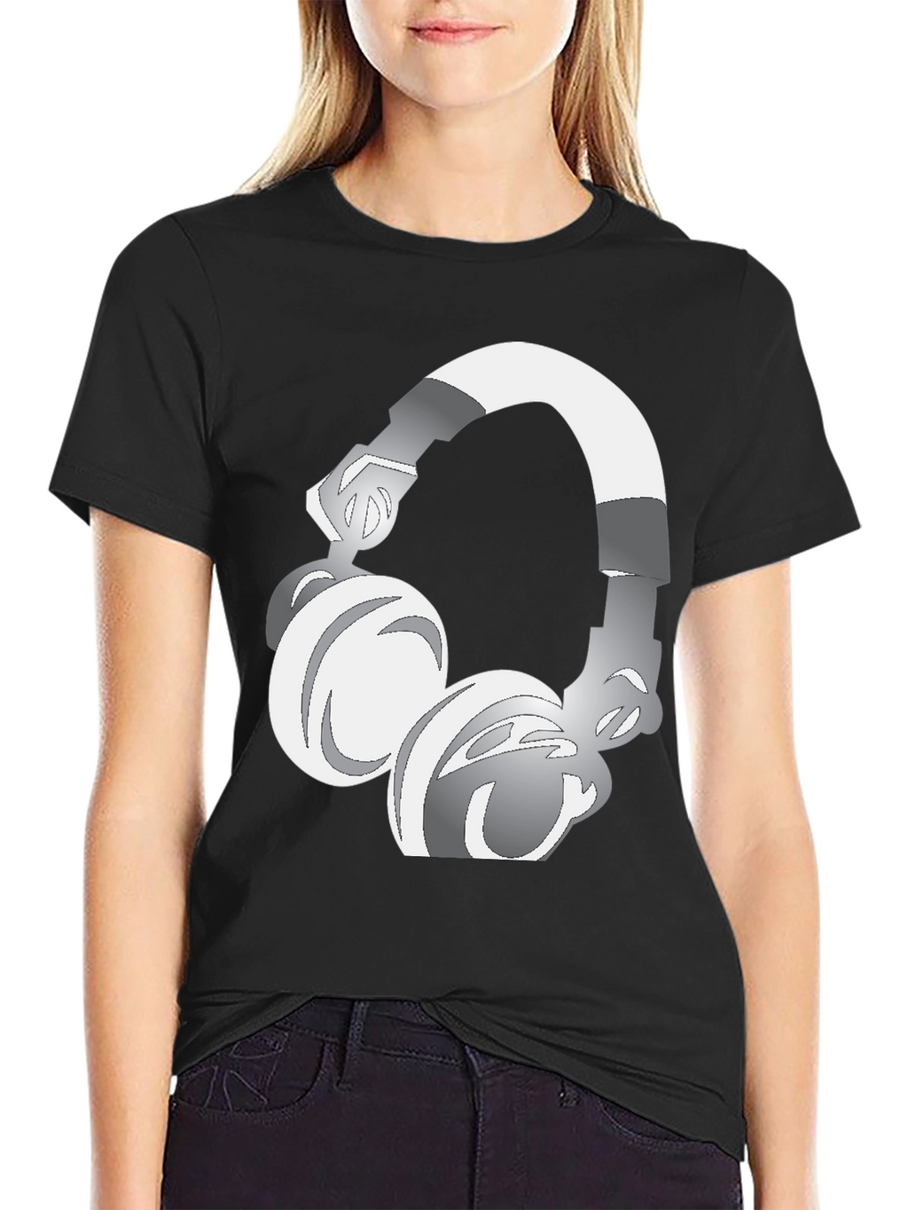 Cool Graphic Tee: Silver Headphones Design