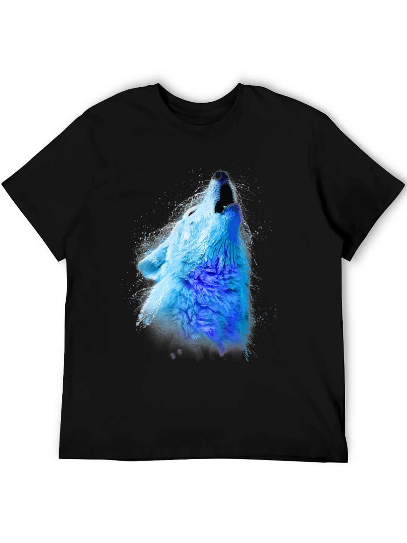Blue Wolf Graphic Tee - Mens Black Crew Neck T-Shirt
