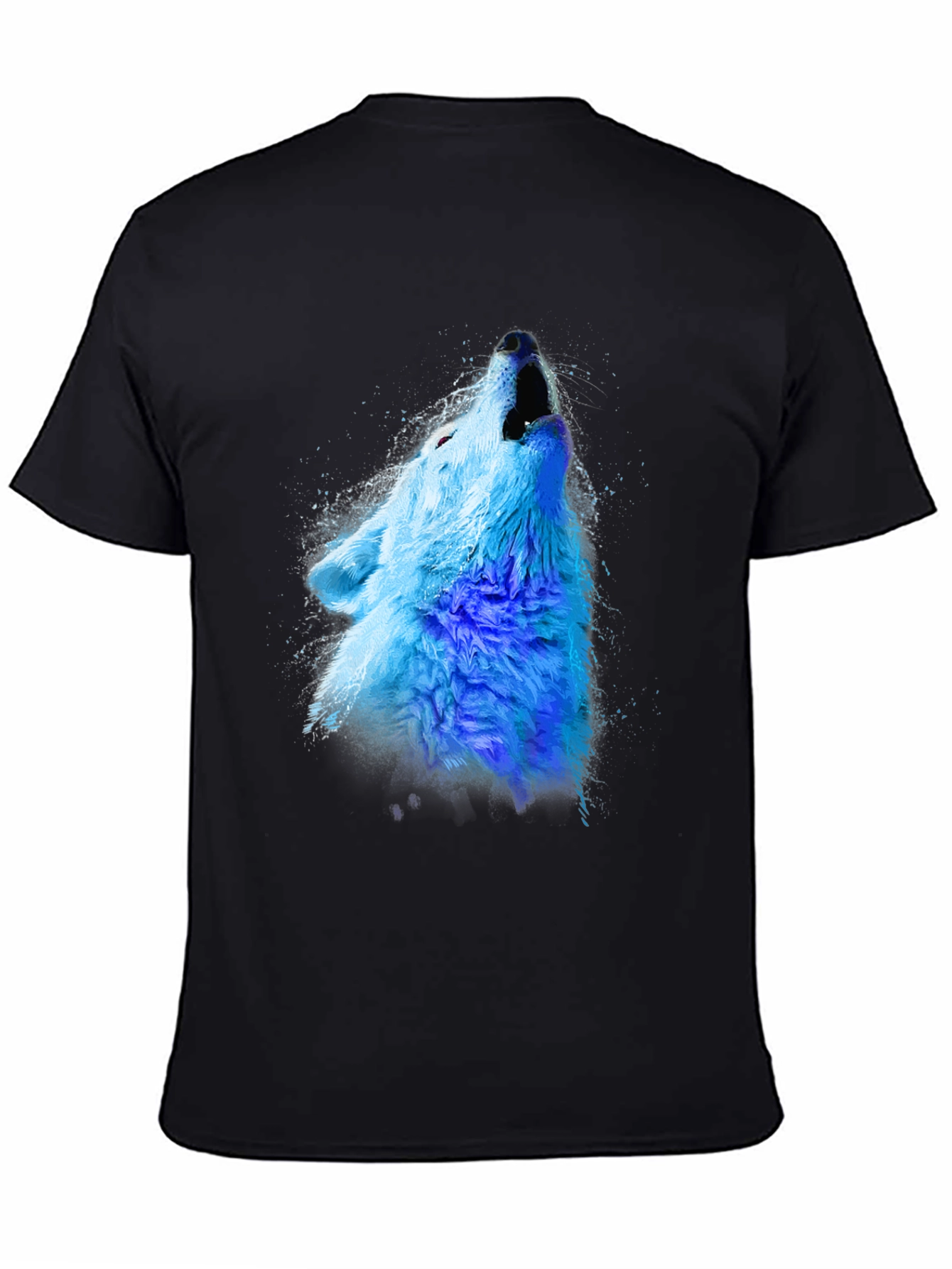Blue Wolf Graphic Tee - Mens Black Crew Neck T-Shirt