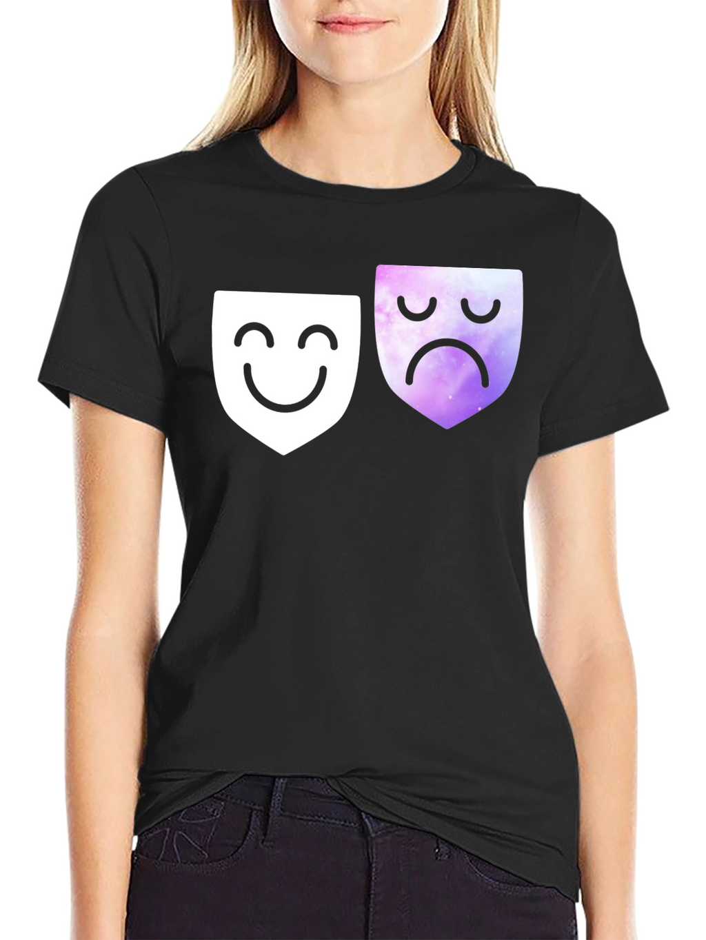 Emotional Masks Graphic Tee - Soft Black Cotton
