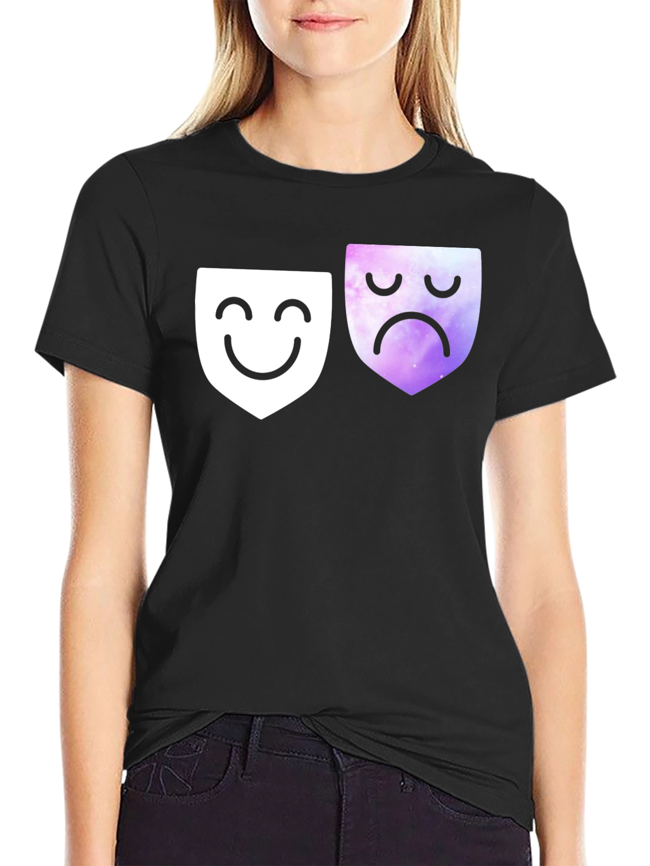 Emotional Masks Graphic Tee - Soft Black Cotton