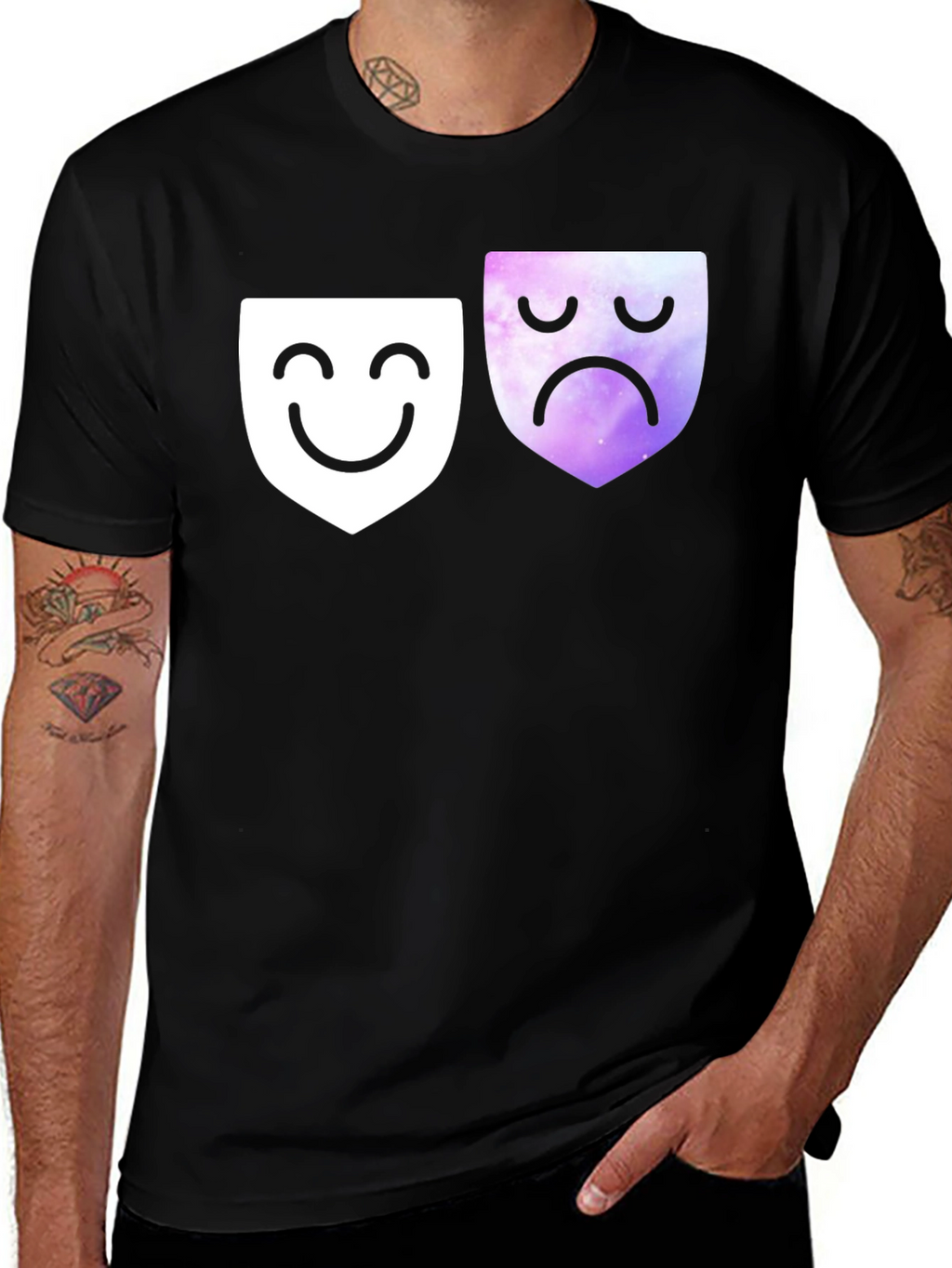Emotional Masks Graphic Tee - Soft Black Cotton