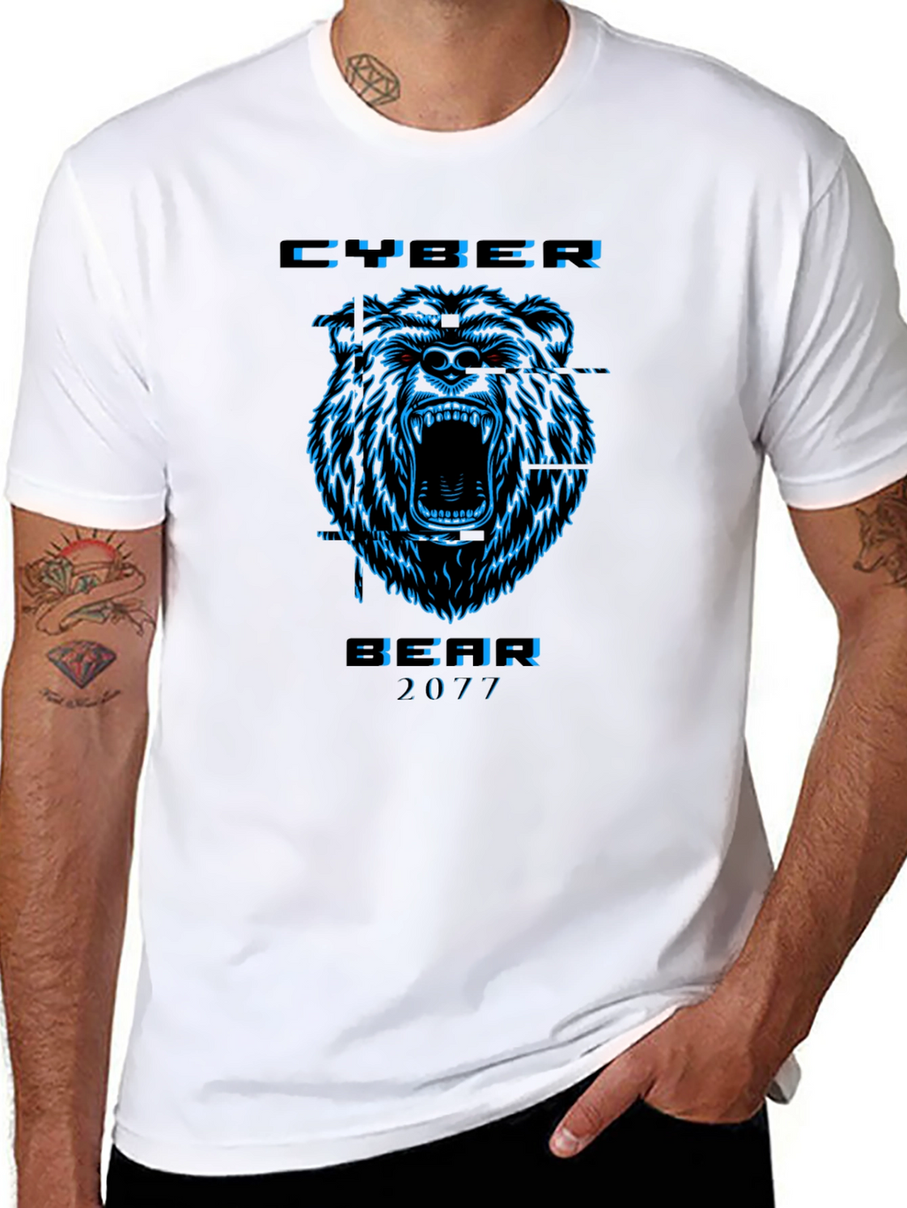 Cyber Bear 2077 Black Graphic T-Shirt