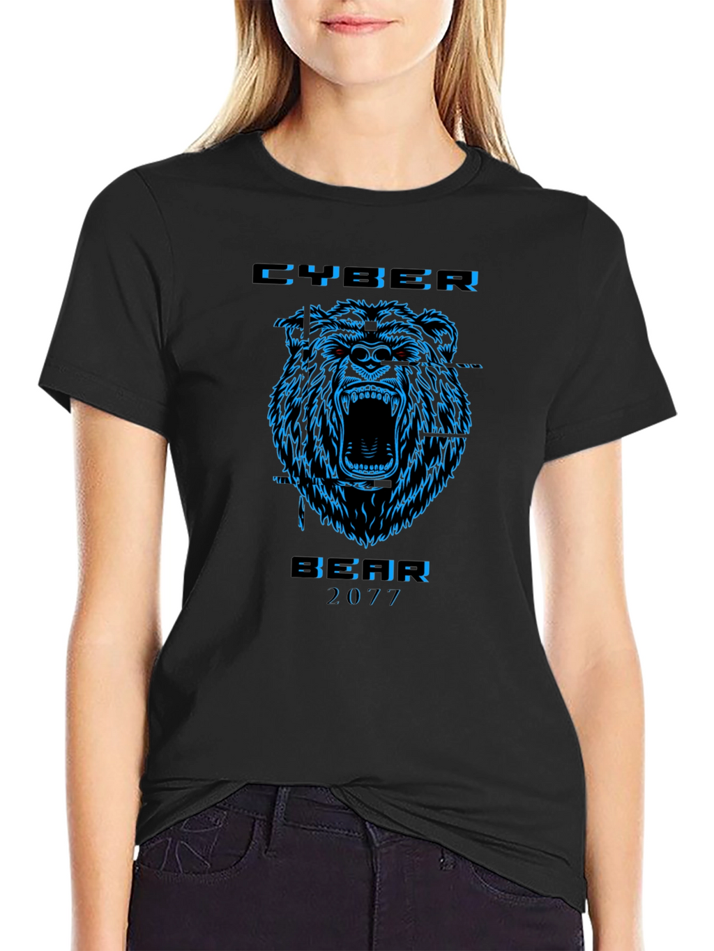 Cyber Bear 2077 Black Graphic T-Shirt