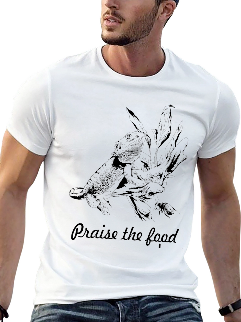Praise the Food Black T-Shirt Bearded Dragon Tee