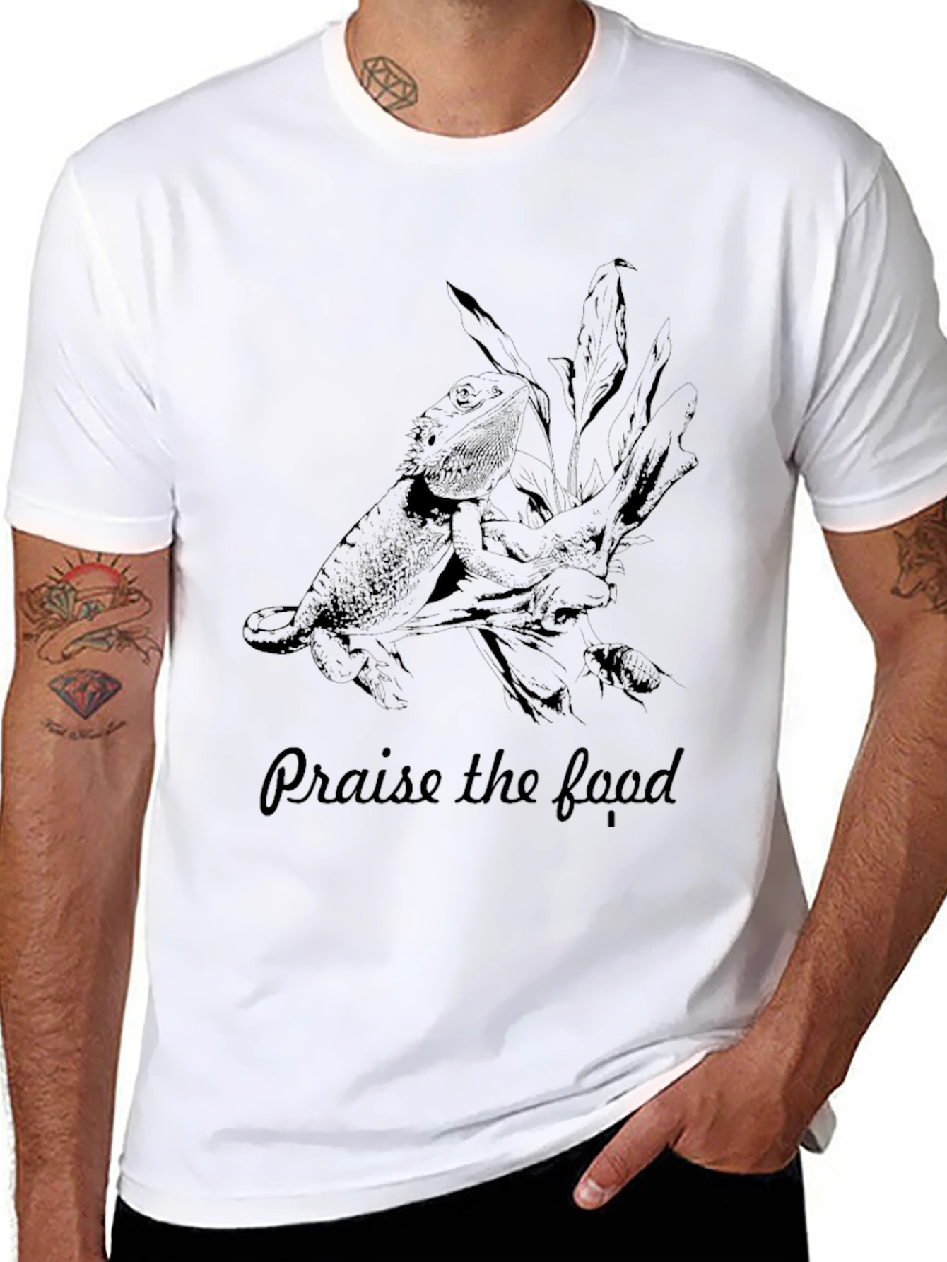 Praise the Food Black T-Shirt Bearded Dragon Tee