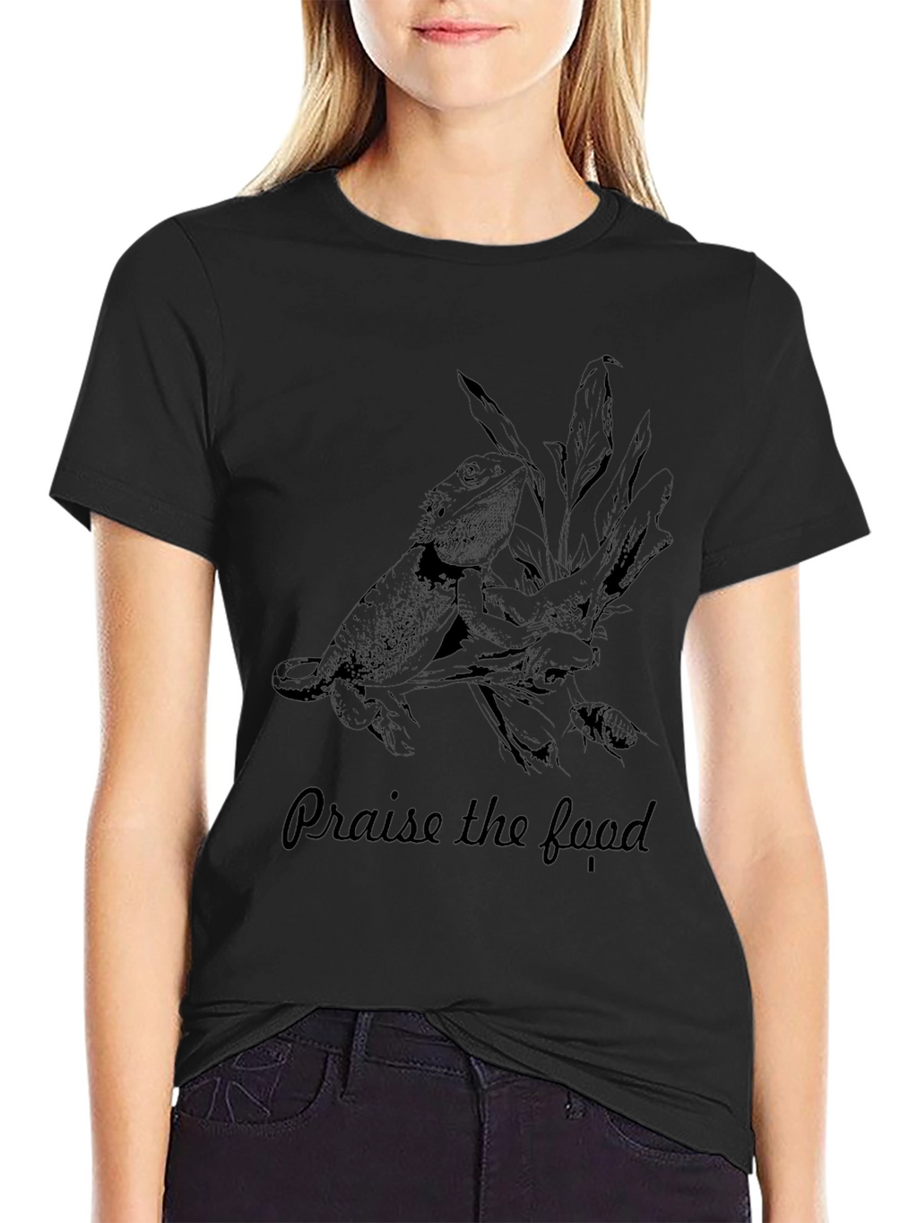Praise the Food Black T-Shirt Bearded Dragon Tee