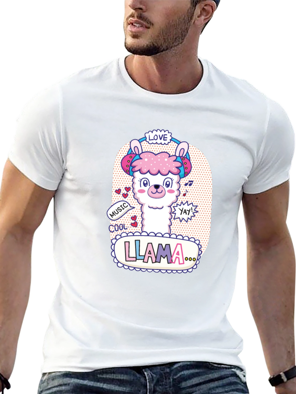Cute Llama Headphones Graphic T-Shirt
