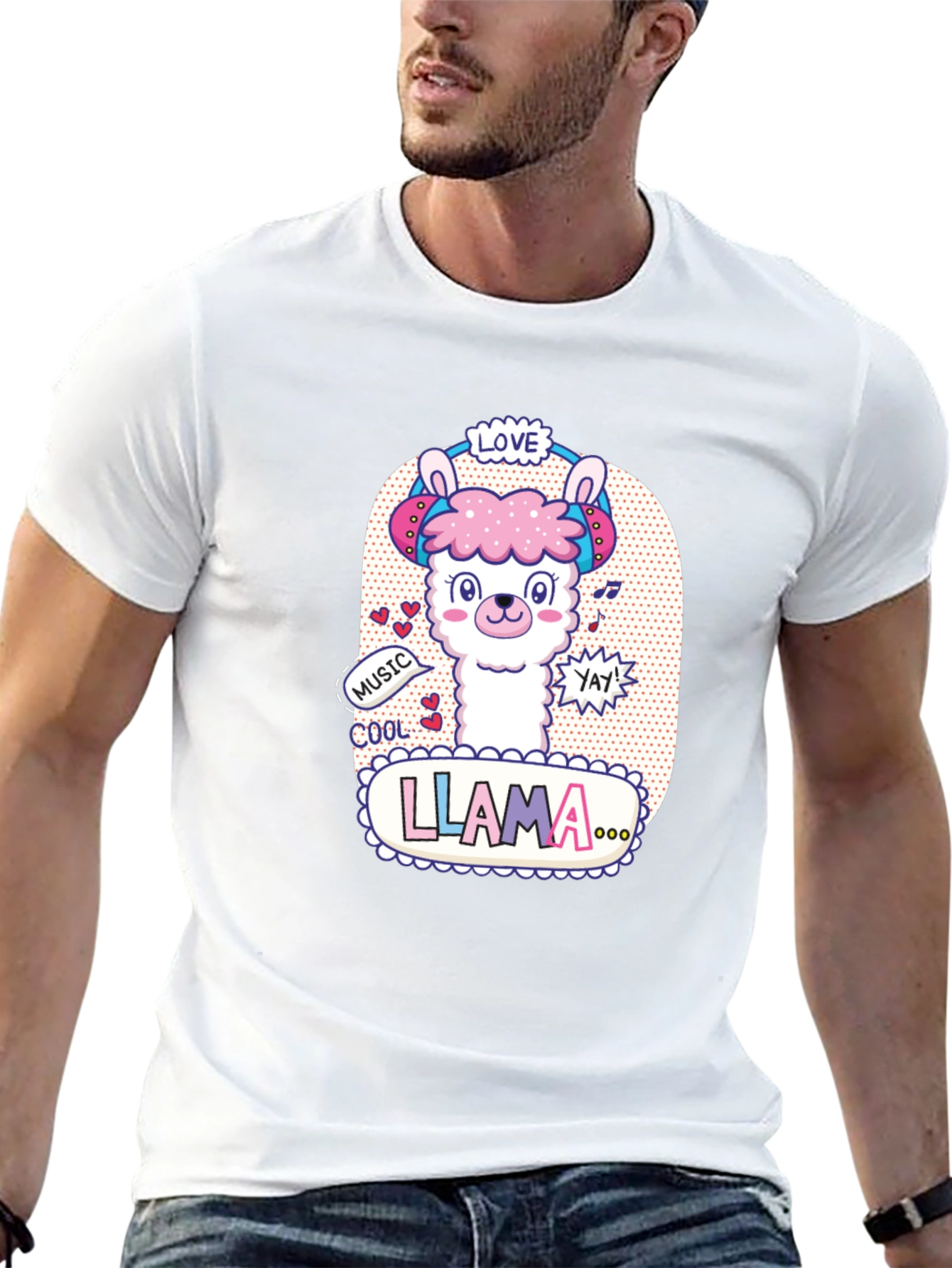Cute Llama Headphones Graphic T-Shirt