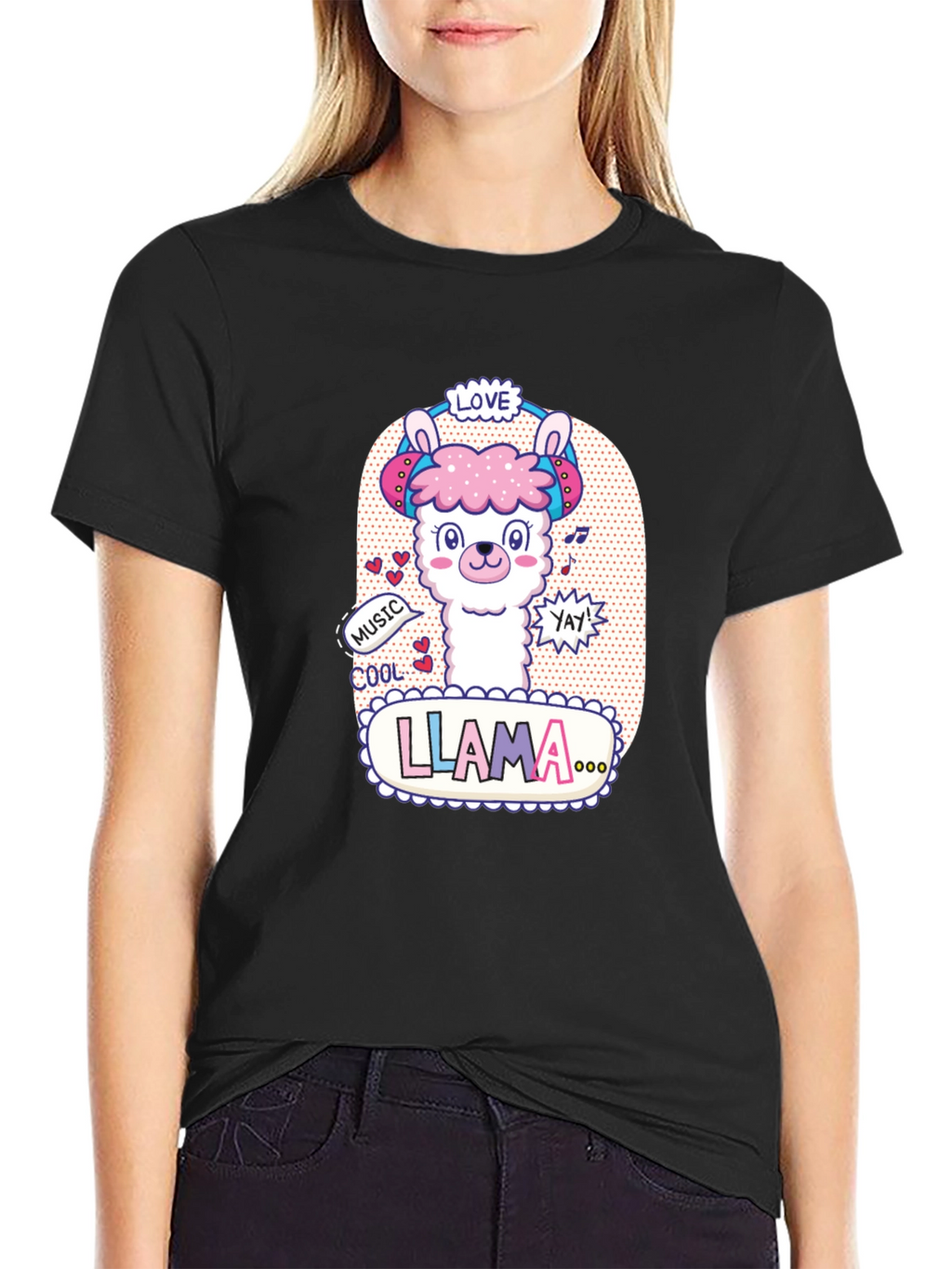 Cute Llama Headphones Graphic T-Shirt