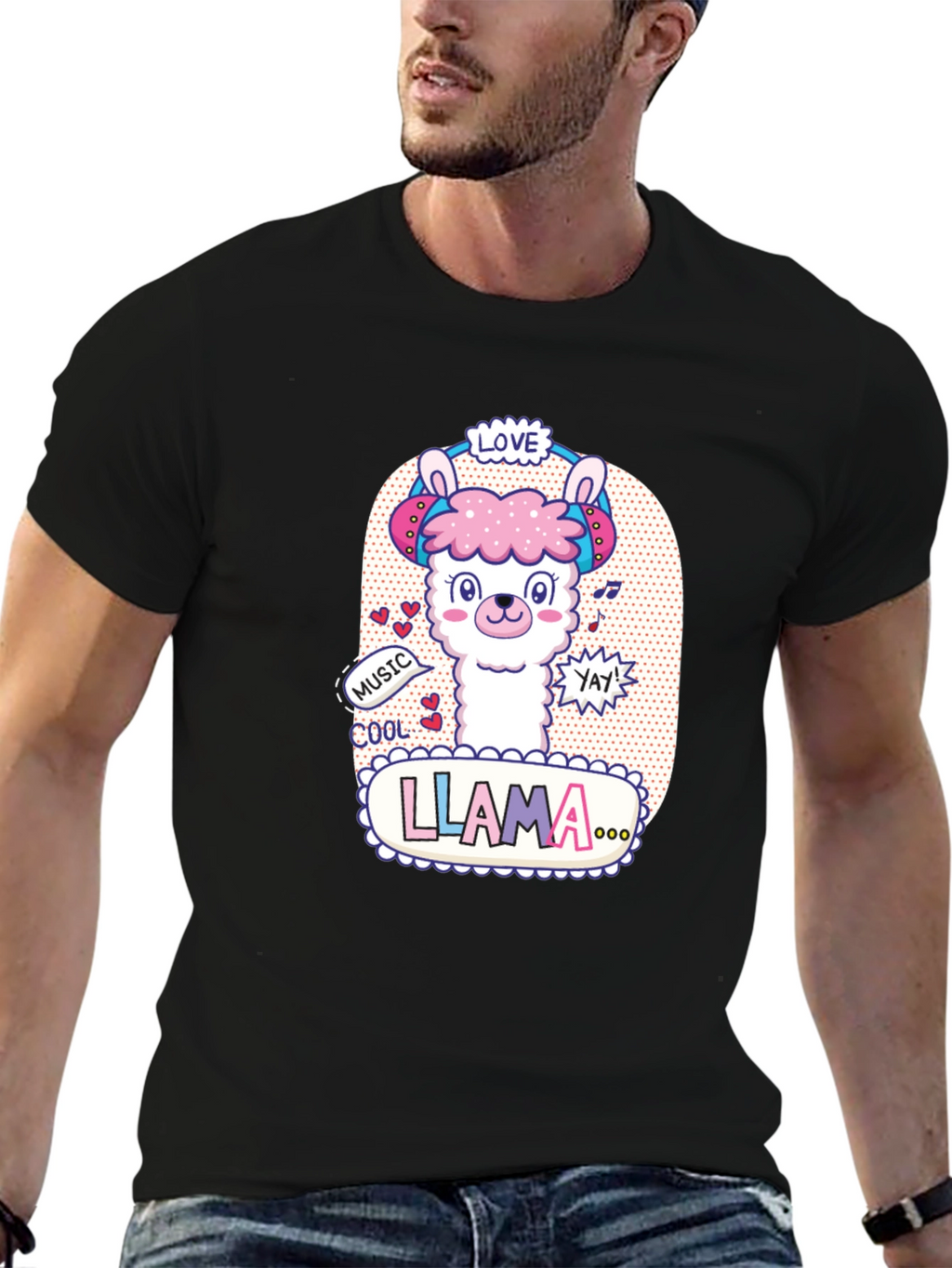 Cute Llama Headphones Graphic T-Shirt