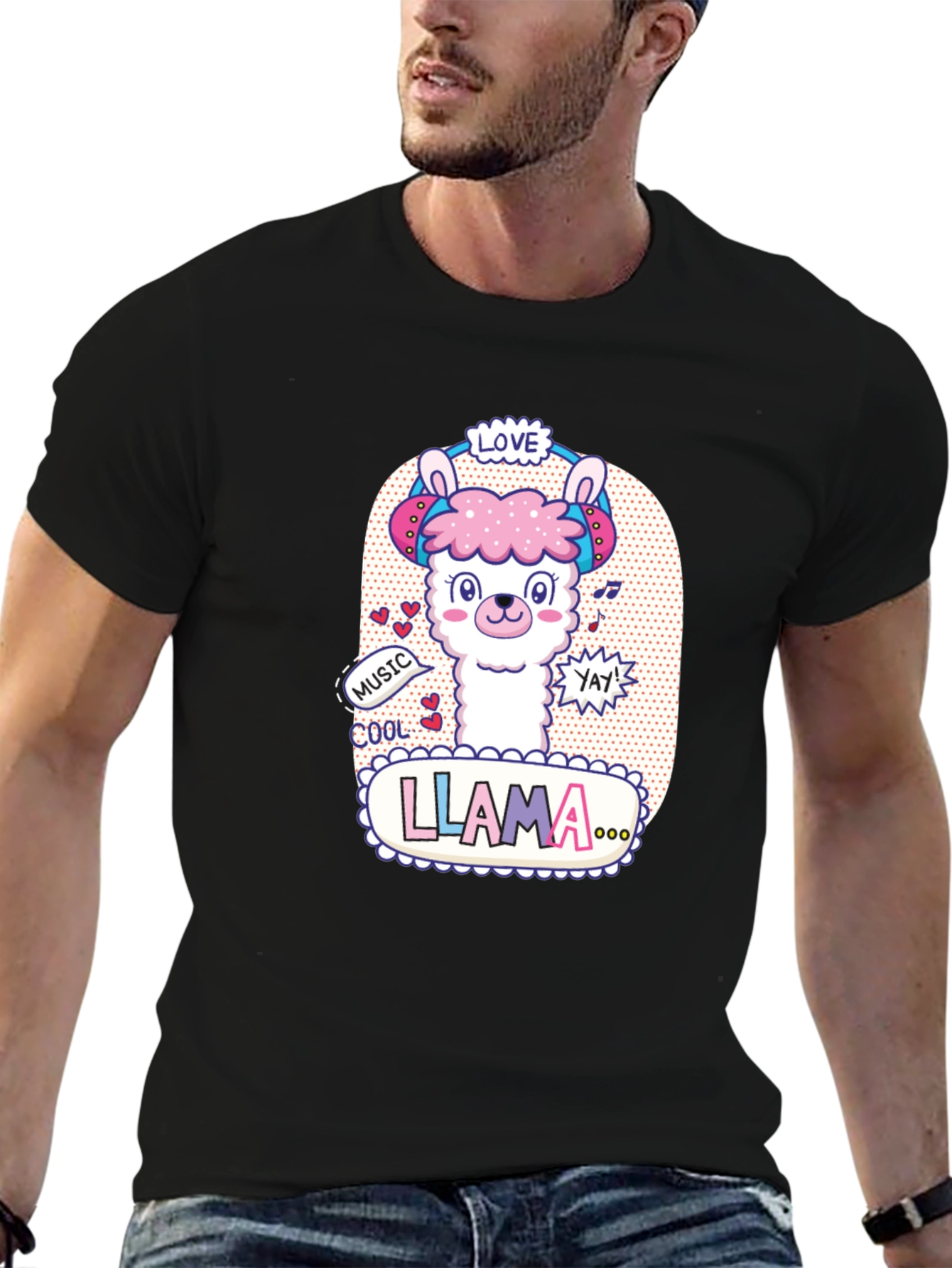 Cute Llama Headphones Graphic T-Shirt