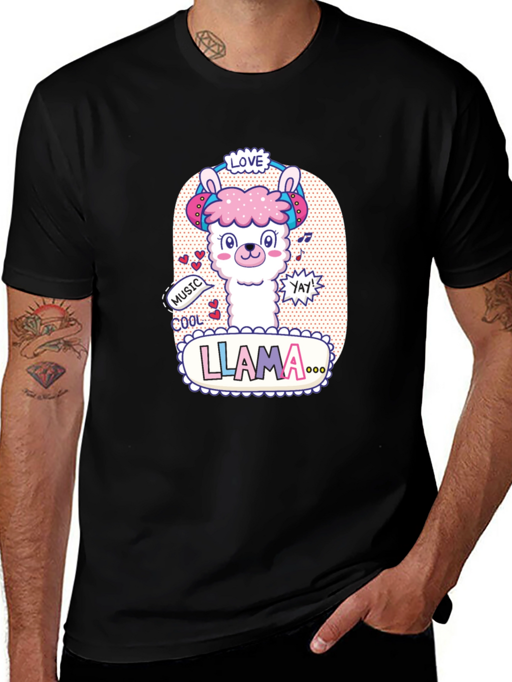 Cute Llama Headphones Graphic T-Shirt