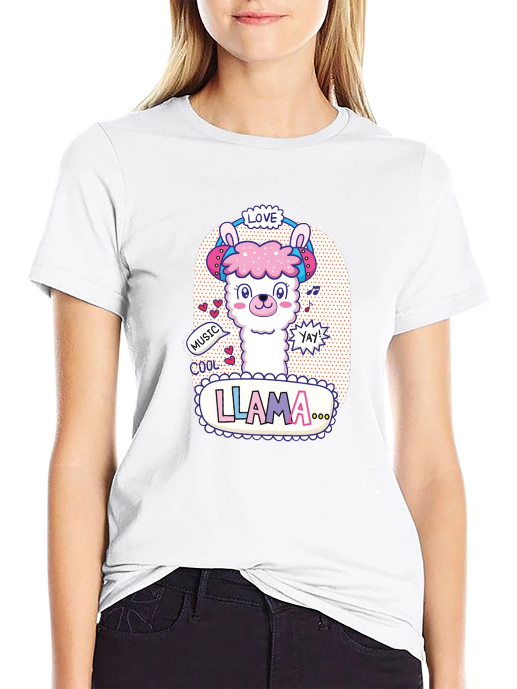 Cute Llama Headphones Graphic T-Shirt