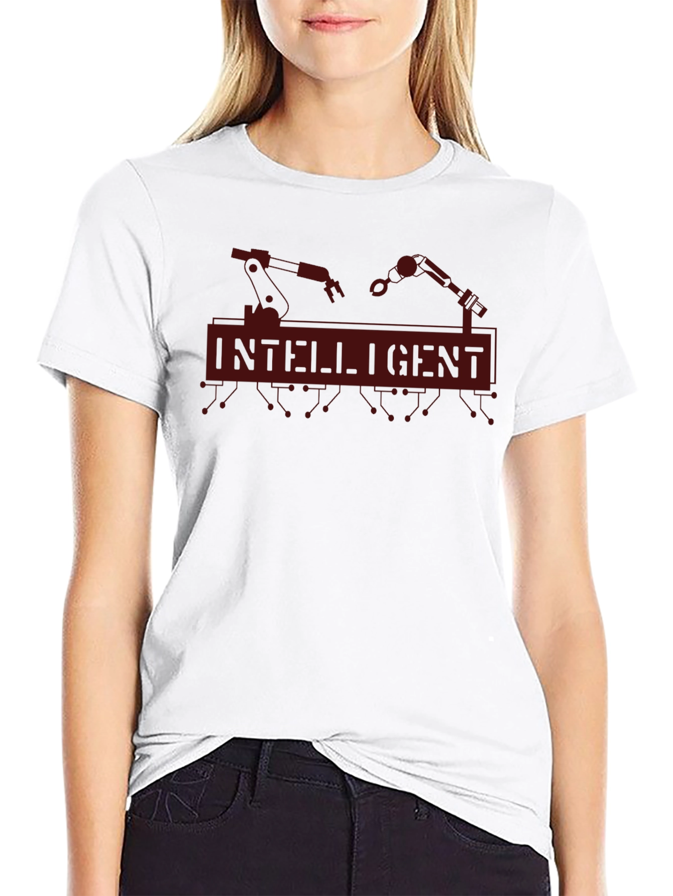 Intelligent Robot Arm Graphic Print Black T-Shirt