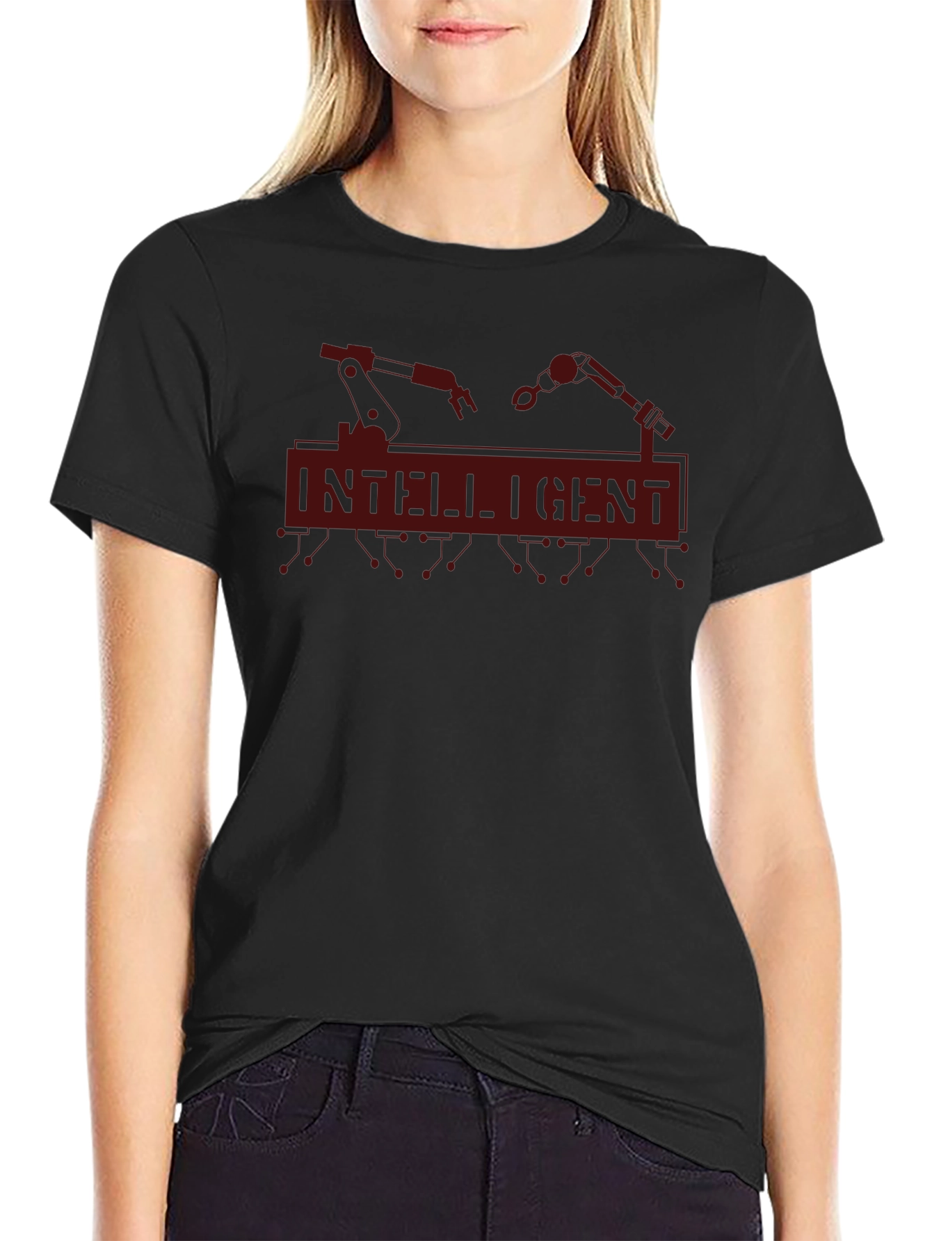 Intelligent Robot Arm Graphic Print Black T-Shirt
