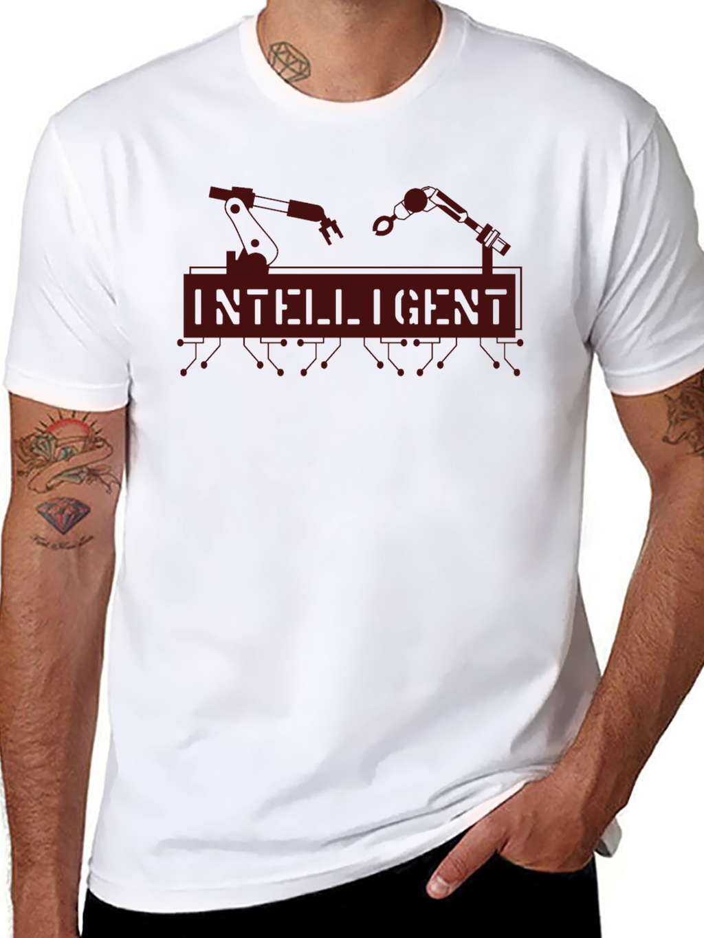 Intelligent Robot Arm Graphic Print Black T-Shirt