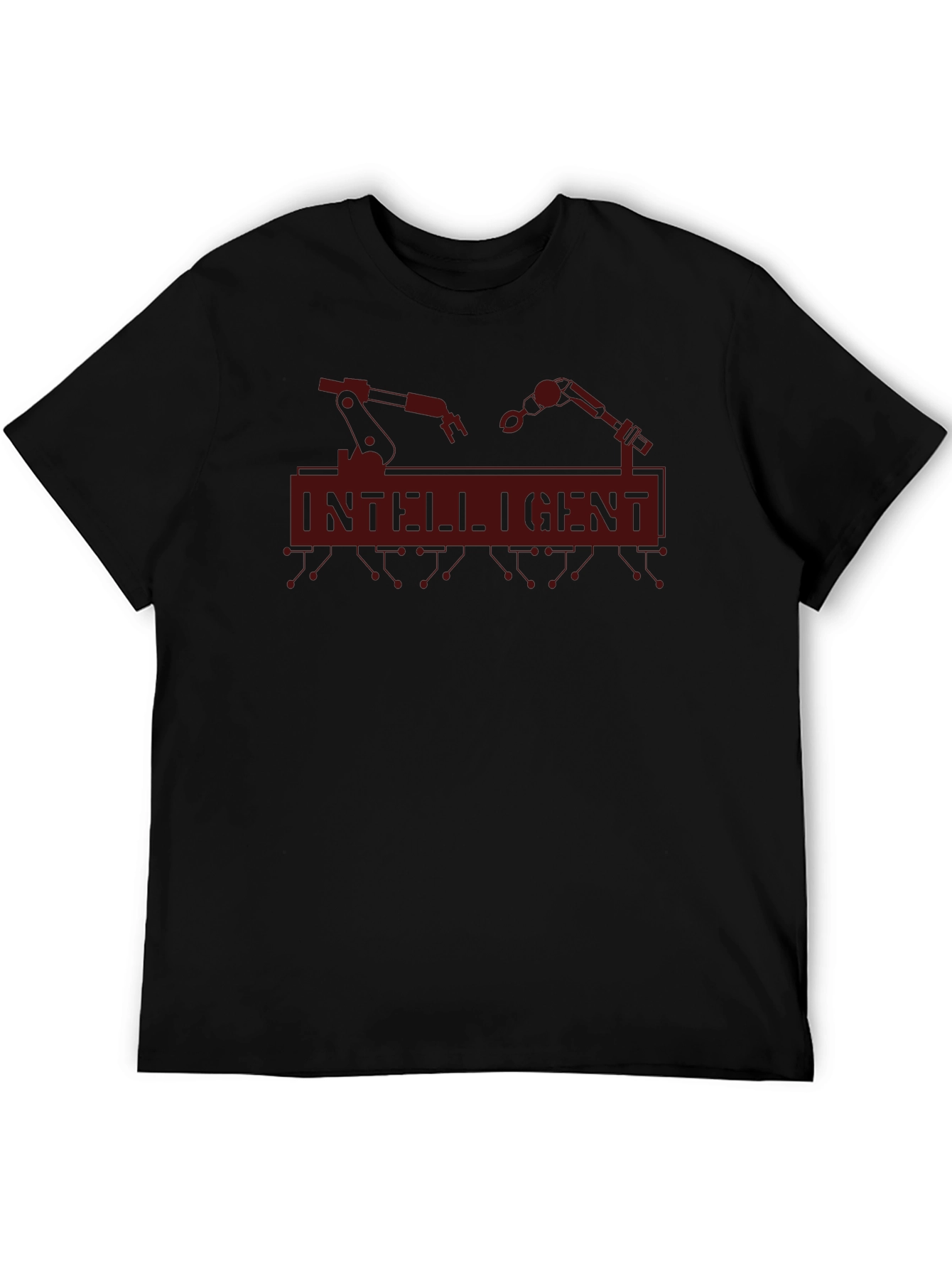 Intelligent Robot Arm Graphic Print Black T-Shirt
