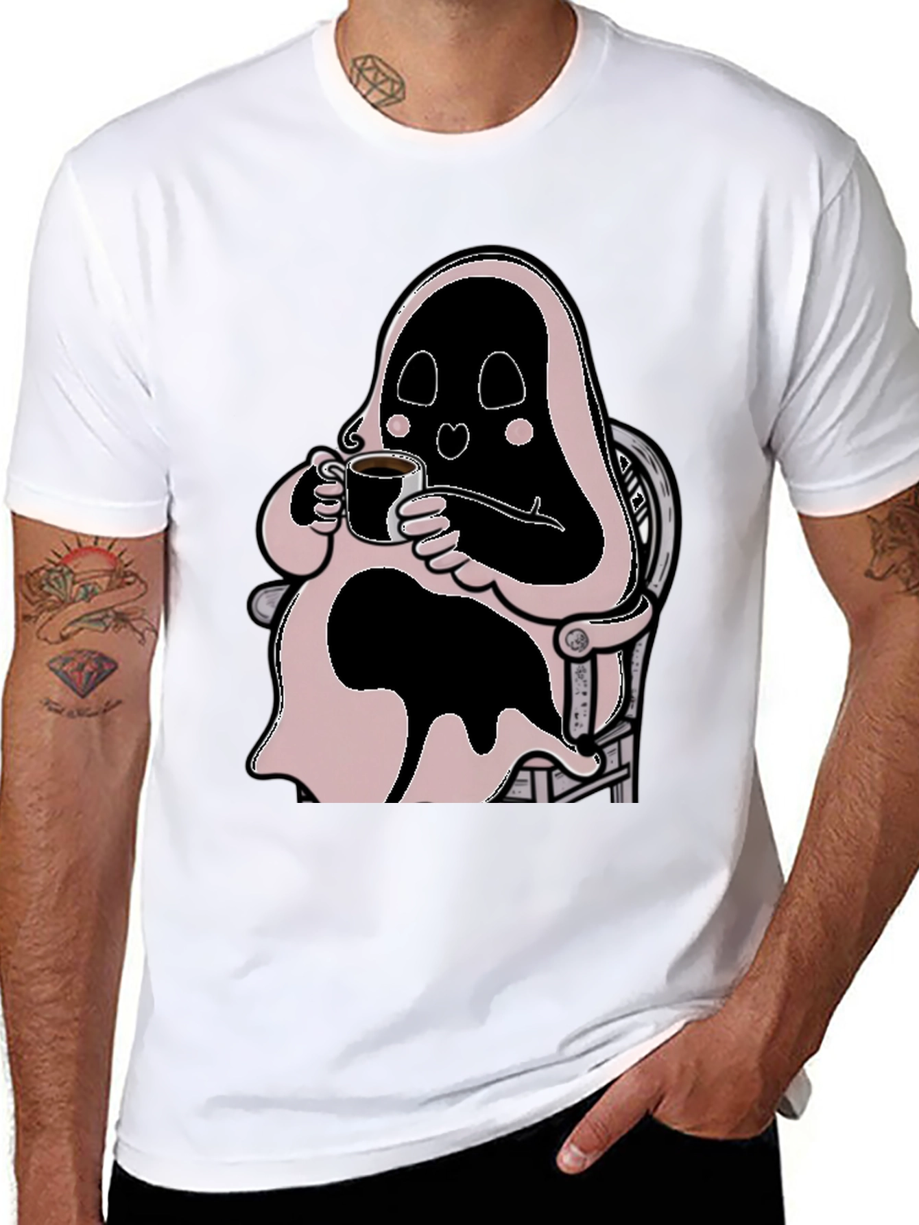 Ghost Coffee T-Shirt - Spooky Relaxed Style