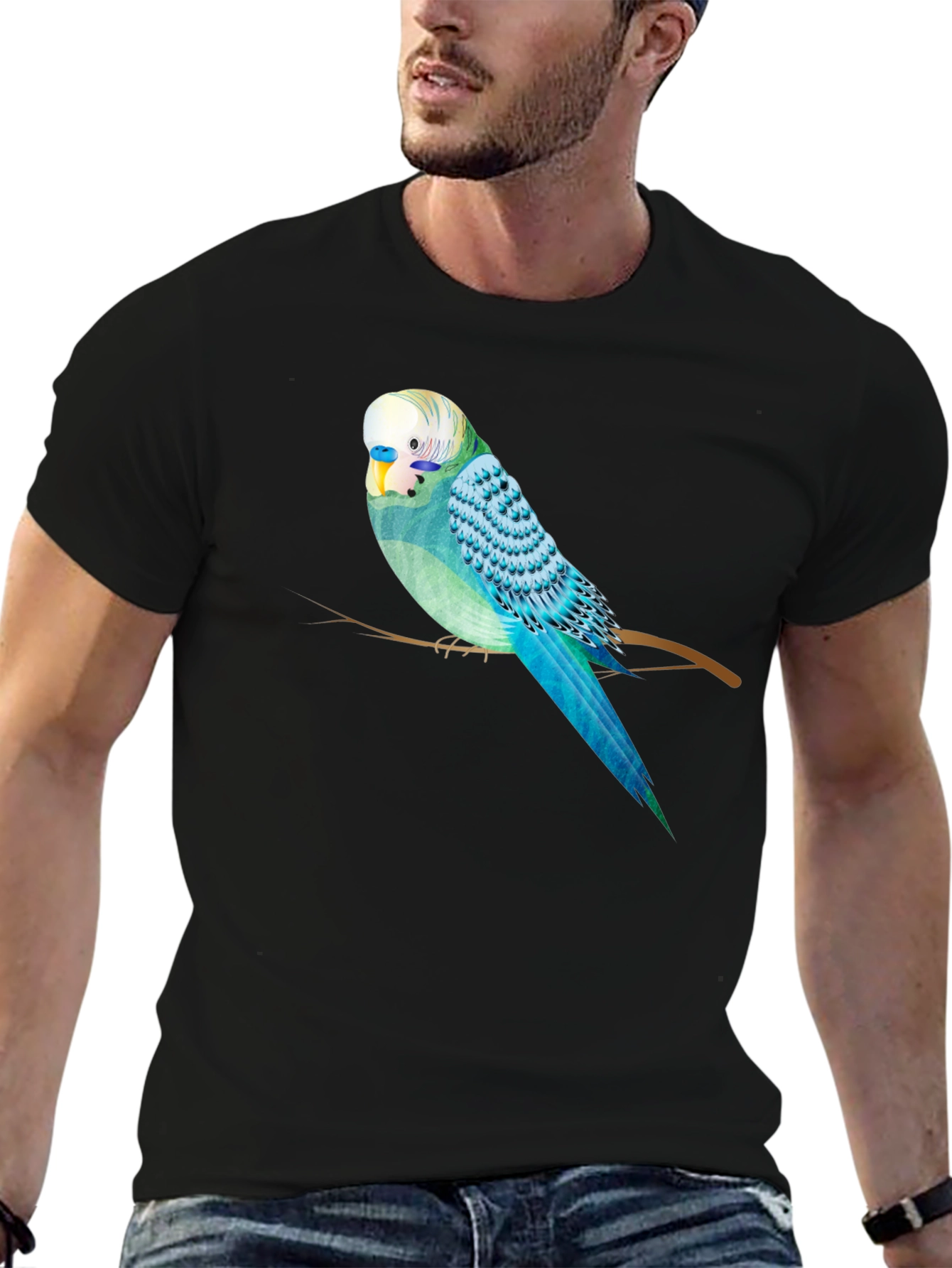 Parakeet Graphic Tee - Black Cotton Blend T-Shirt
