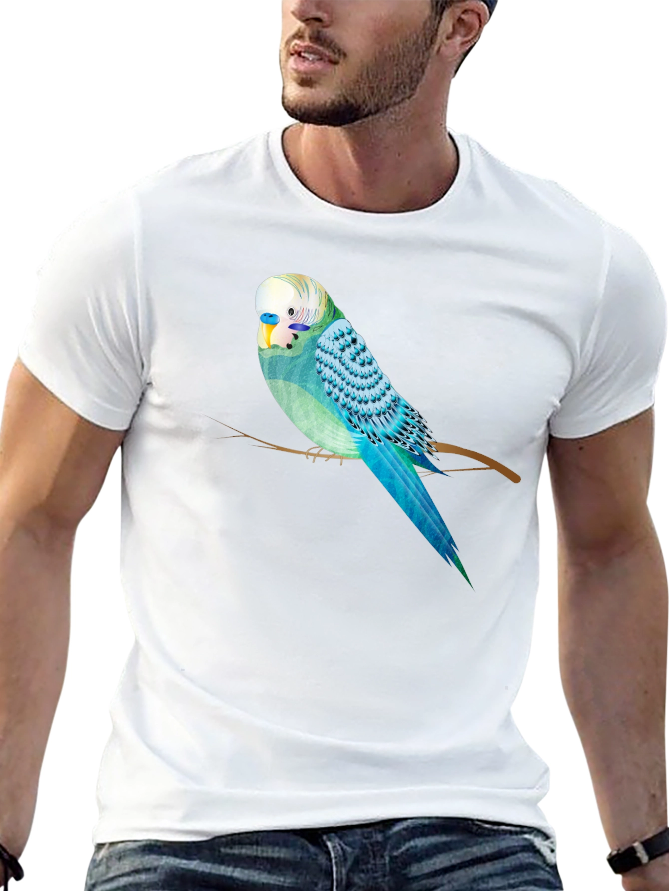 Parakeet Graphic Tee - Black Cotton Blend T-Shirt