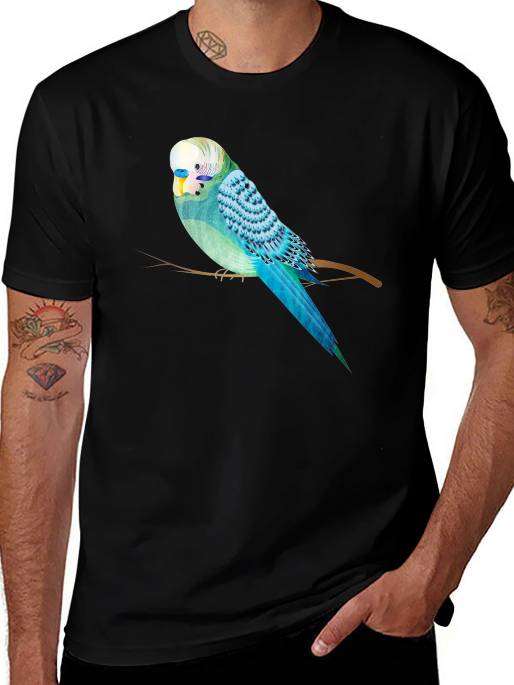 Parakeet Graphic Tee - Black Cotton Blend T-Shirt