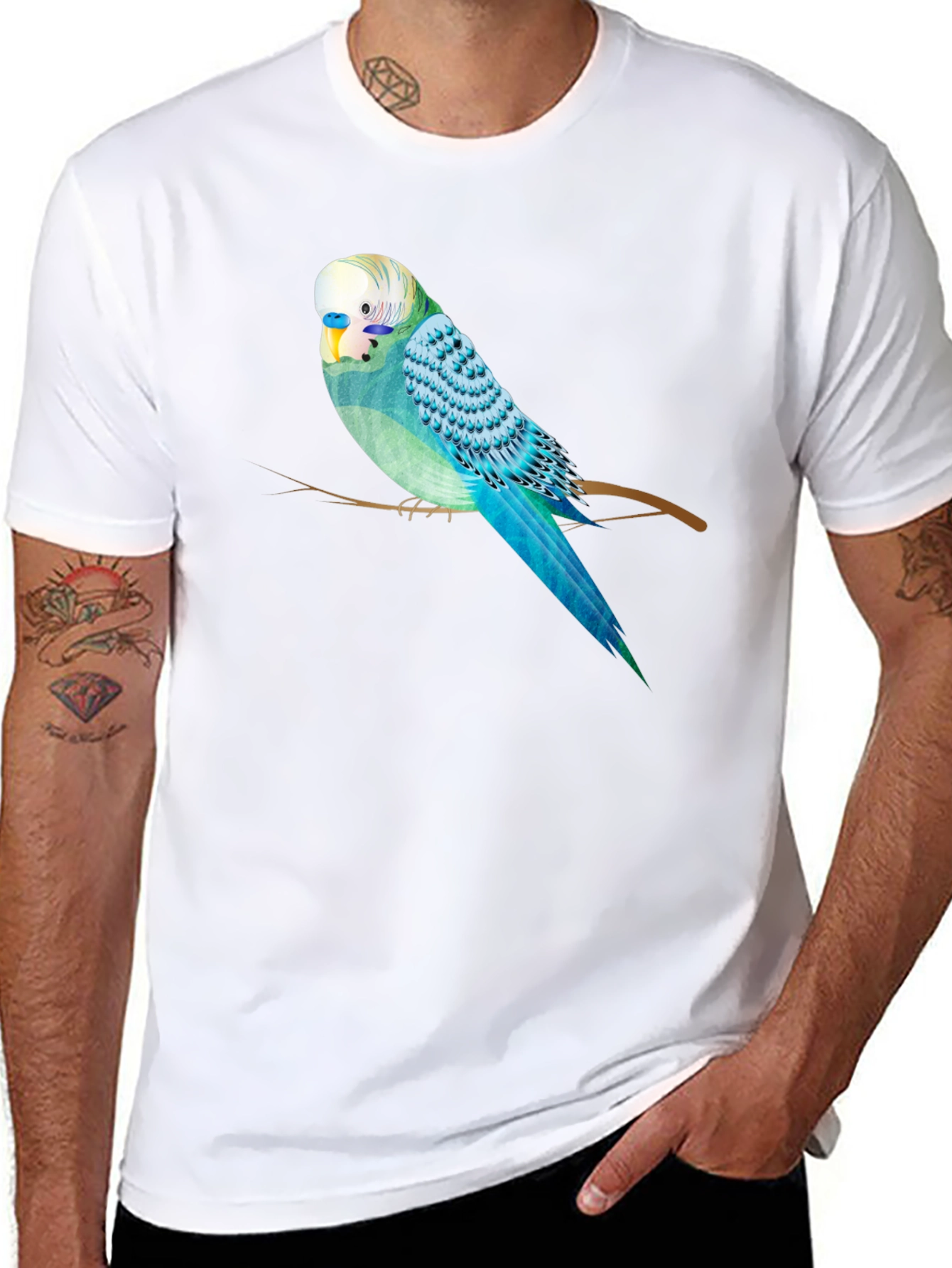 Parakeet Graphic Tee - Black Cotton Blend T-Shirt
