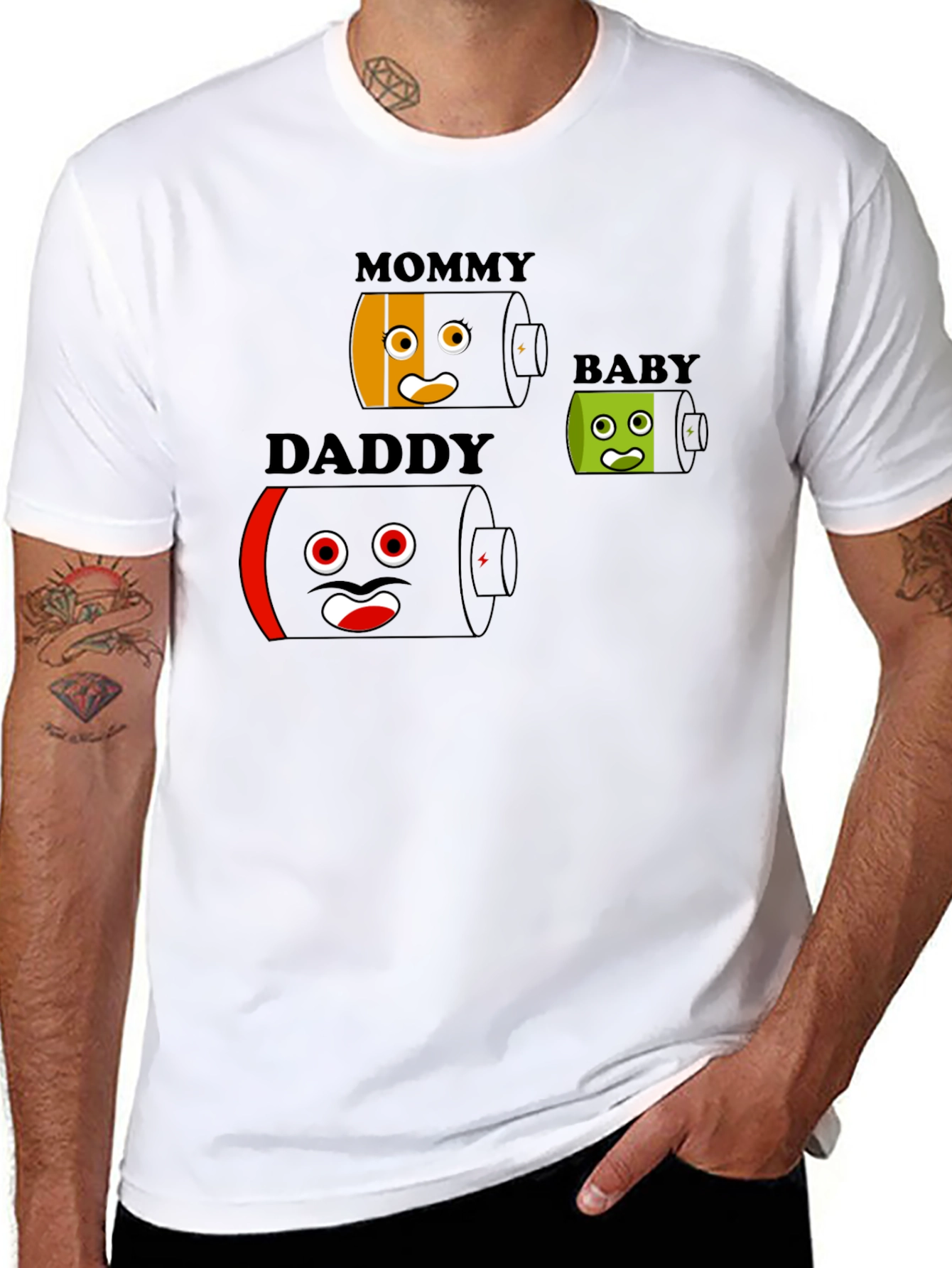Battery Family T-Shirt - Mommy Daddy Baby - Funny Graphic Tee