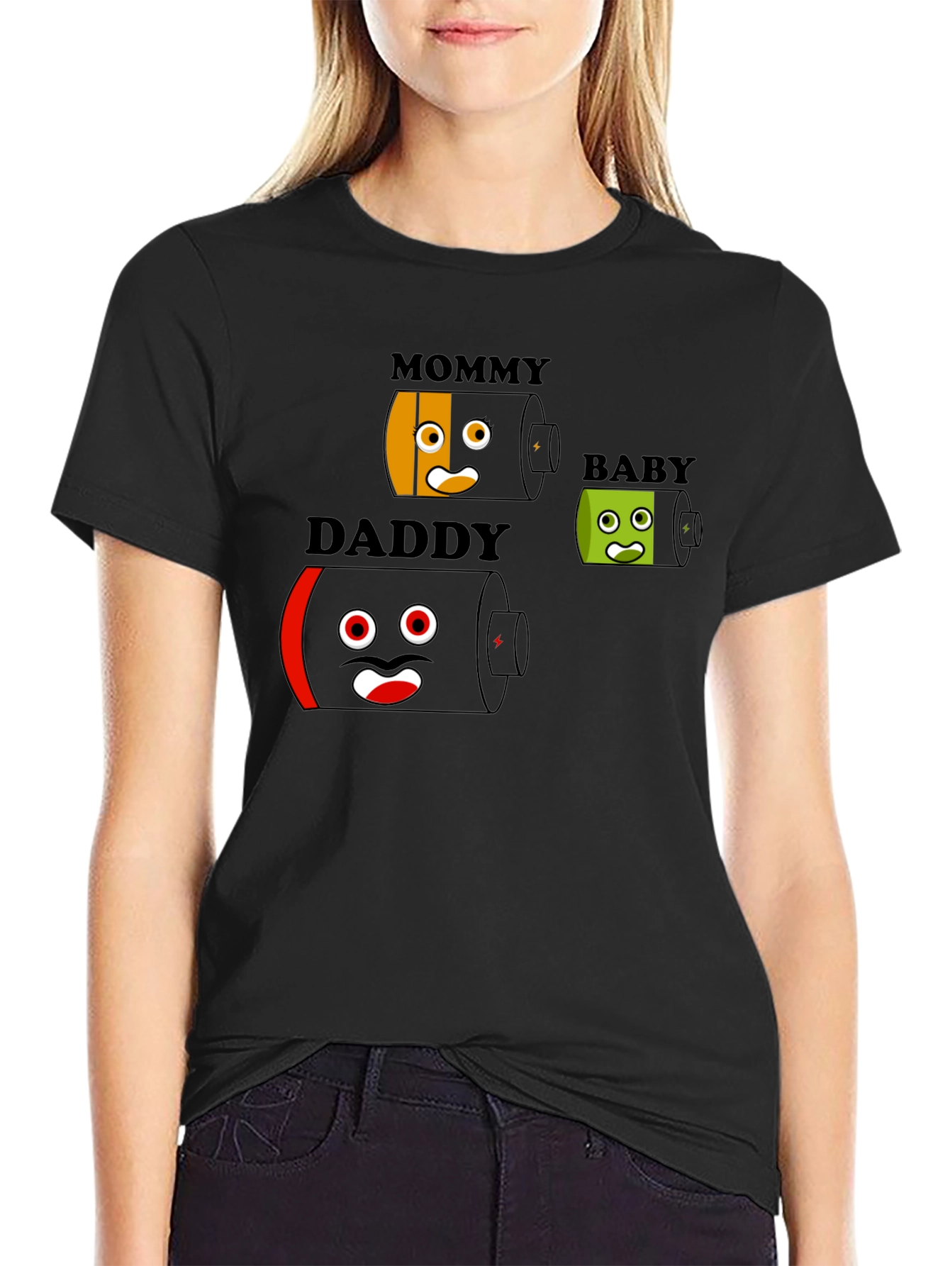 Battery Family T-Shirt - Mommy Daddy Baby - Funny Graphic Tee