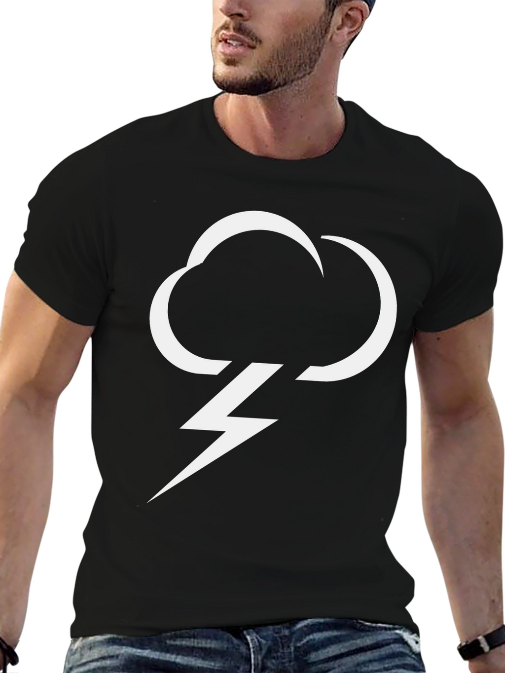 Cloud Lightning Bolt Graphic Tee - Black Casual T-Shirt