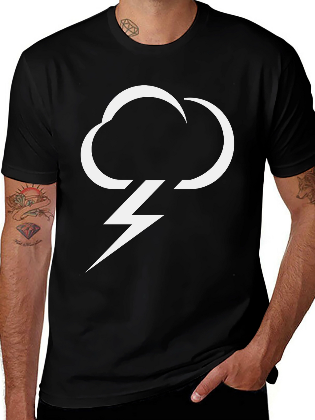 Cloud Lightning Bolt Graphic Tee - Black Casual T-Shirt