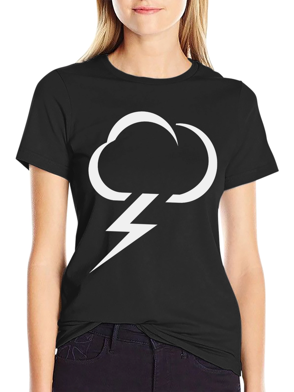 Cloud Lightning Bolt Graphic Tee - Black Casual T-Shirt