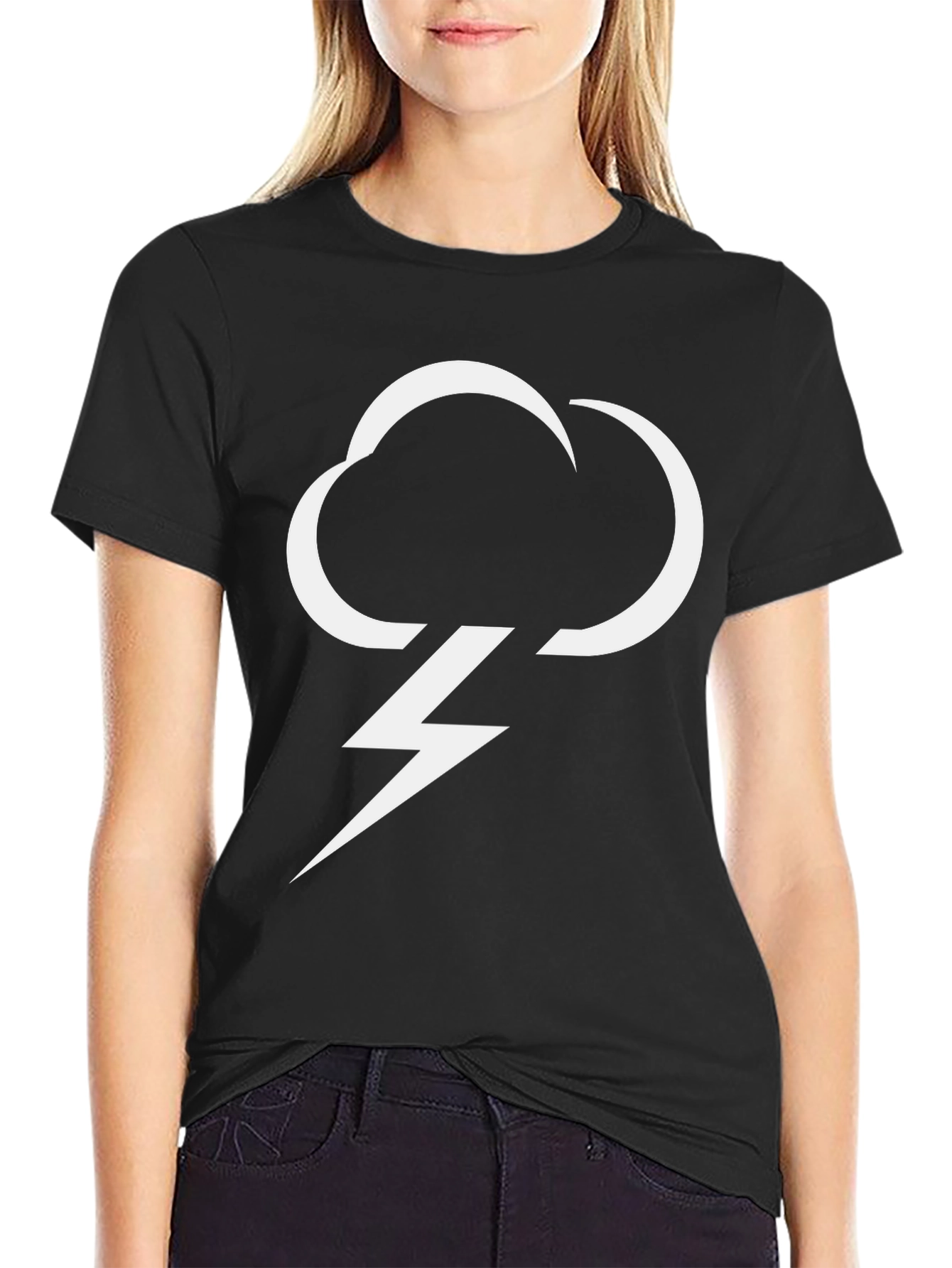 Cloud Lightning Bolt Graphic Tee - Black Casual T-Shirt