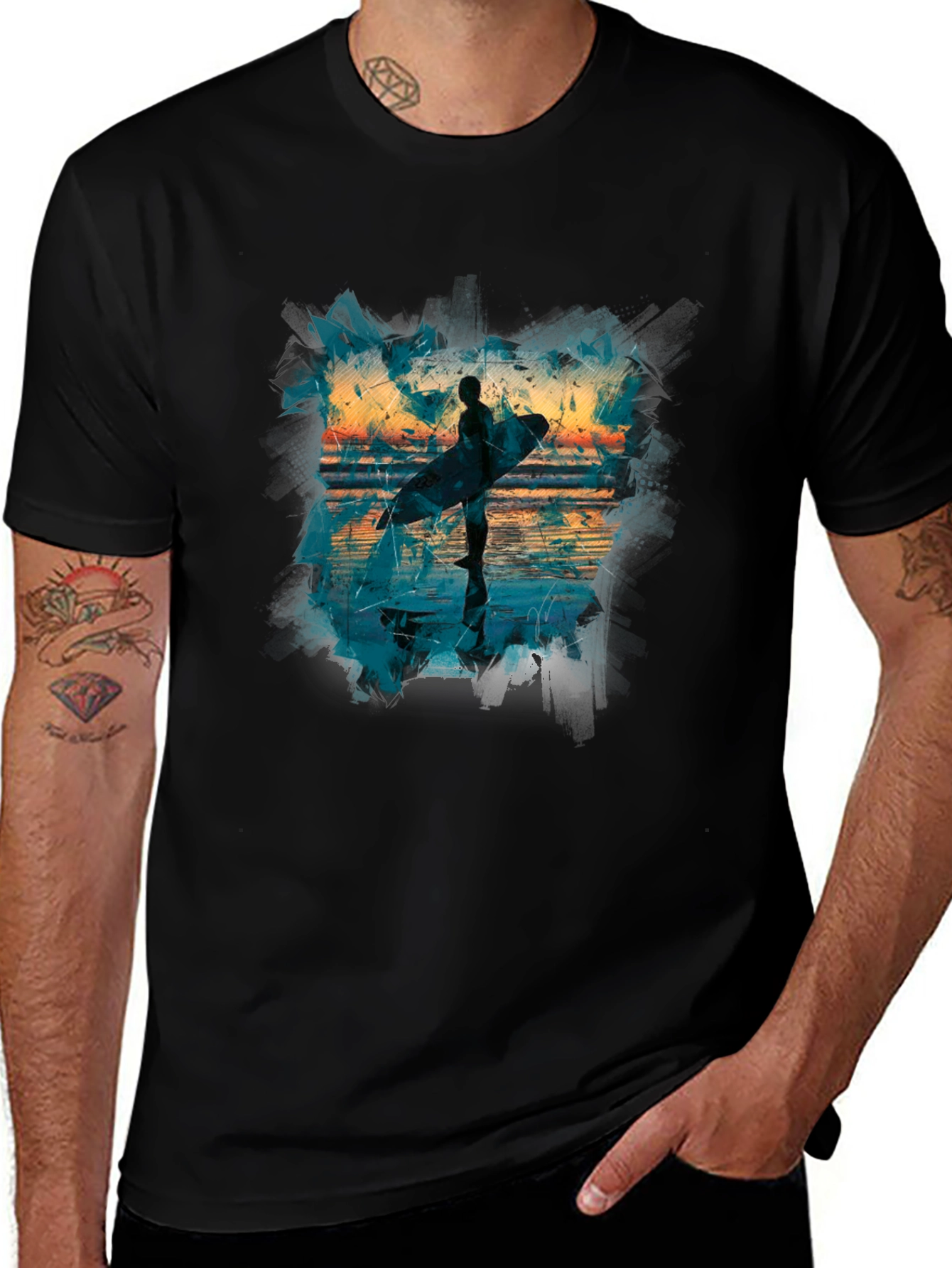 Surfer Silhouette Graphic Tee - Mens Black T-Shirt