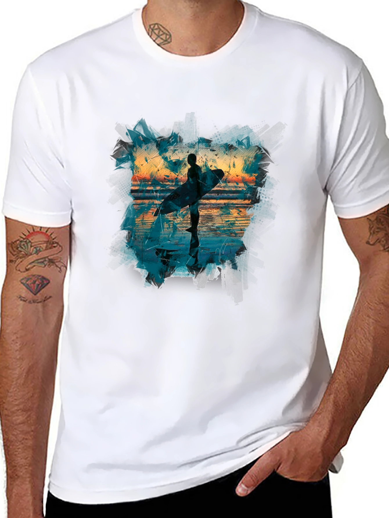 Surfer Silhouette Graphic Tee - Mens Black T-Shirt