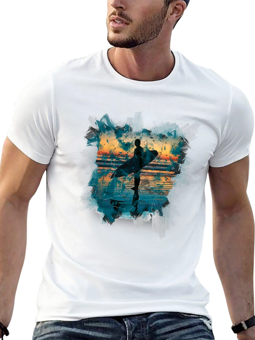 Surfer Silhouette Graphic Tee - Mens Black T-Shirt