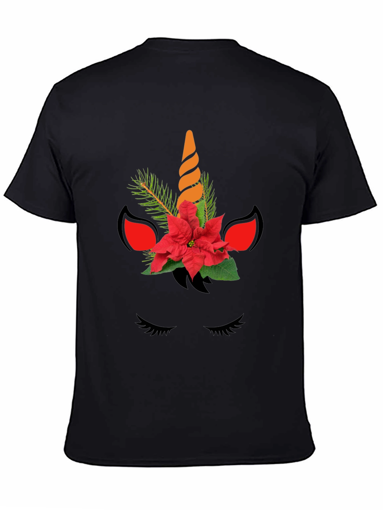 Festive Unicorn Graphic Tee - Black Cotton Blend